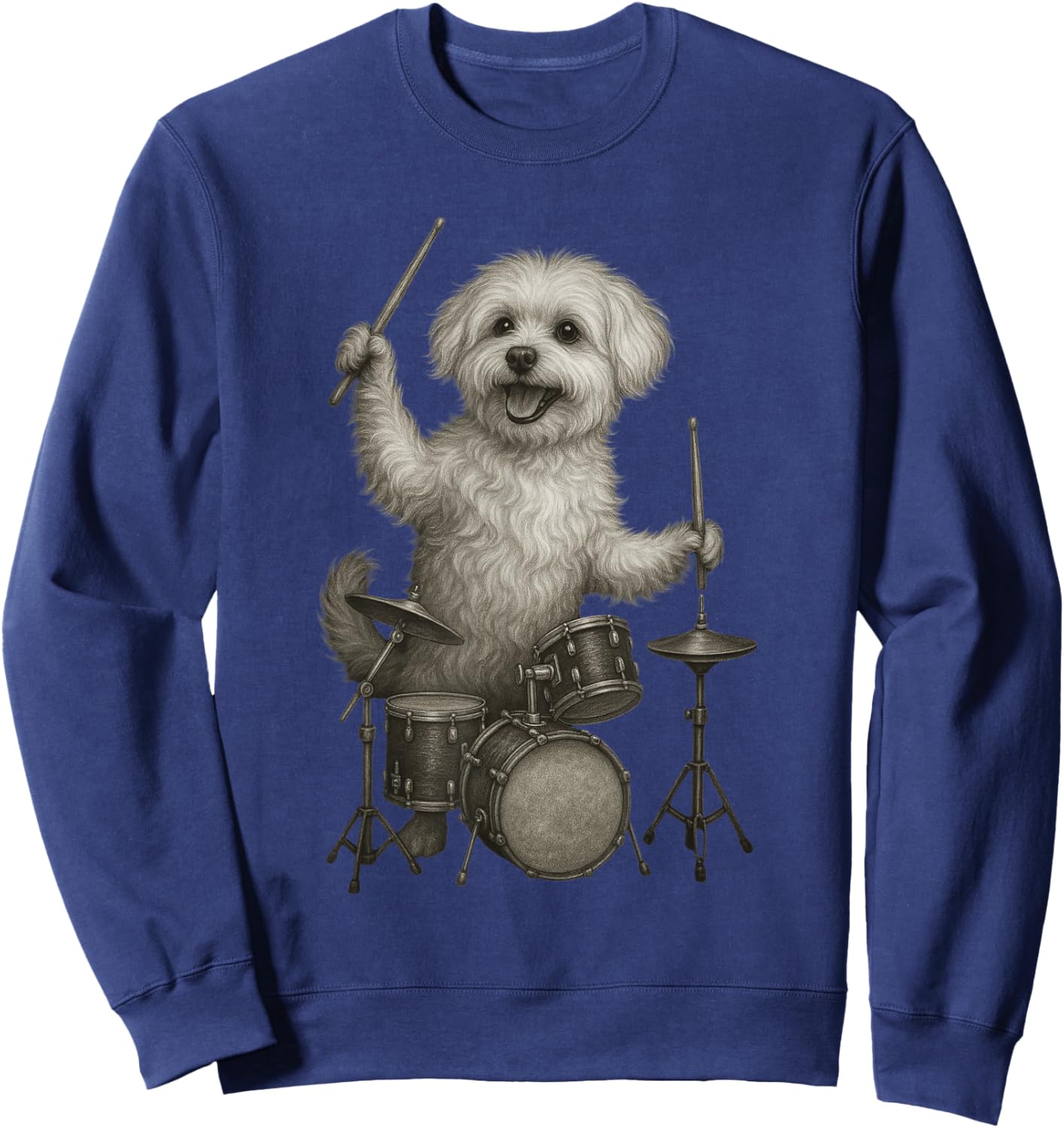 Maltese Dog Playing Drums Funny Drummer Dogs Lover Sweatshirt - Sweatshirt | Navy