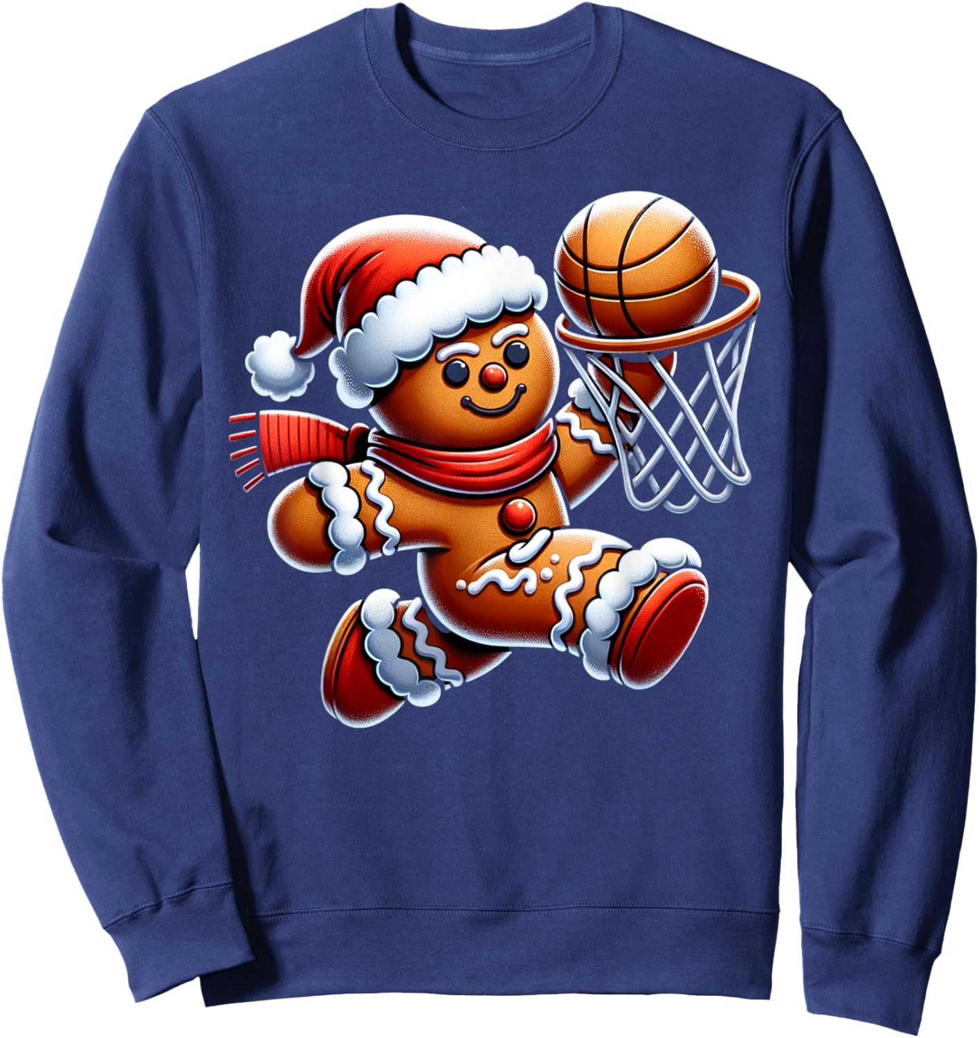Gingerbread Man Playing Basketball Christmas Xmas Kids Sweatshirt - Sweatshirt | Navy