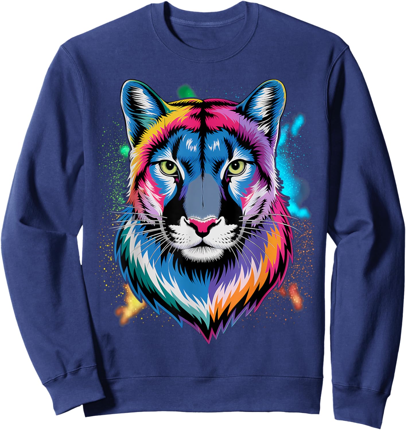 Puma Cougar Head Colorful Art Animals Watercolor Painting Sweatshirt - Sweatshirt | Navy