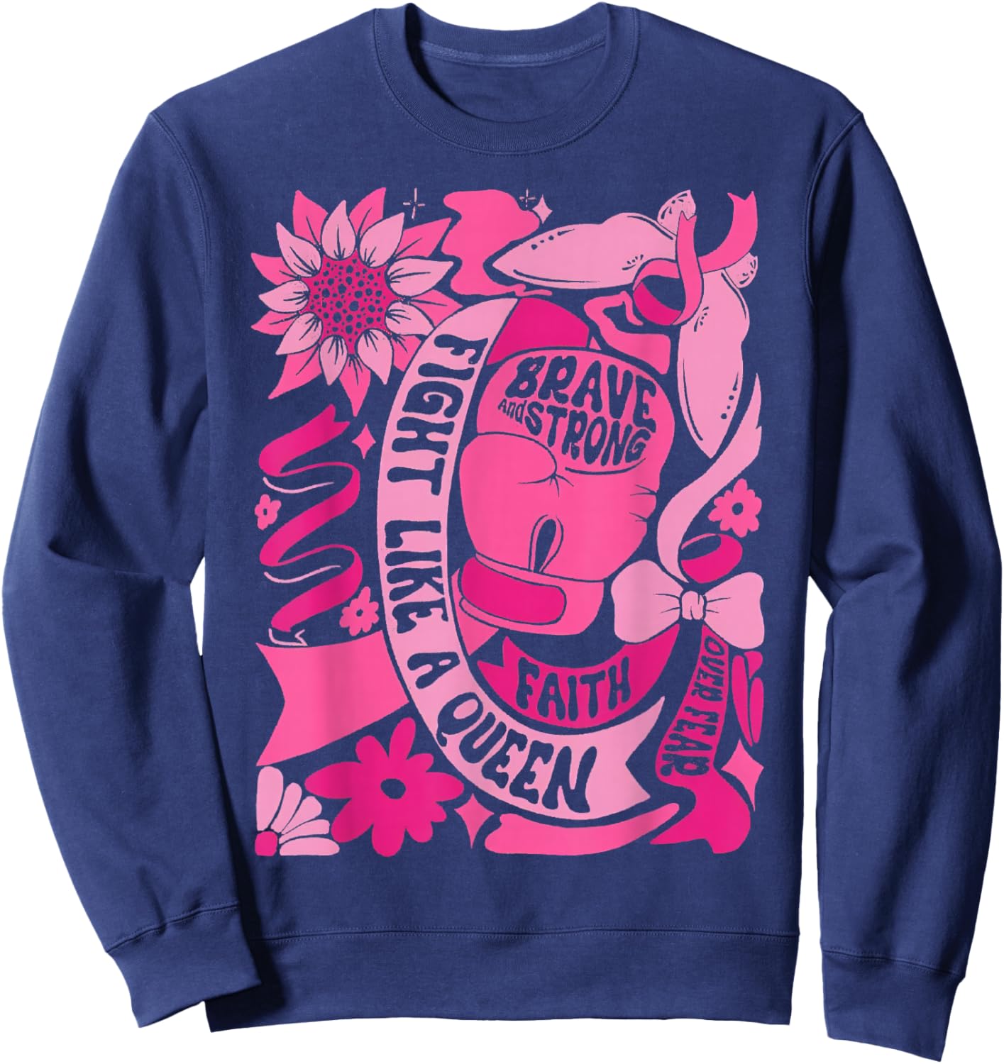Fight Like A Queen Women Girl Breast Cancer Warrior Sweatshirt - Sweatshirt | Navy