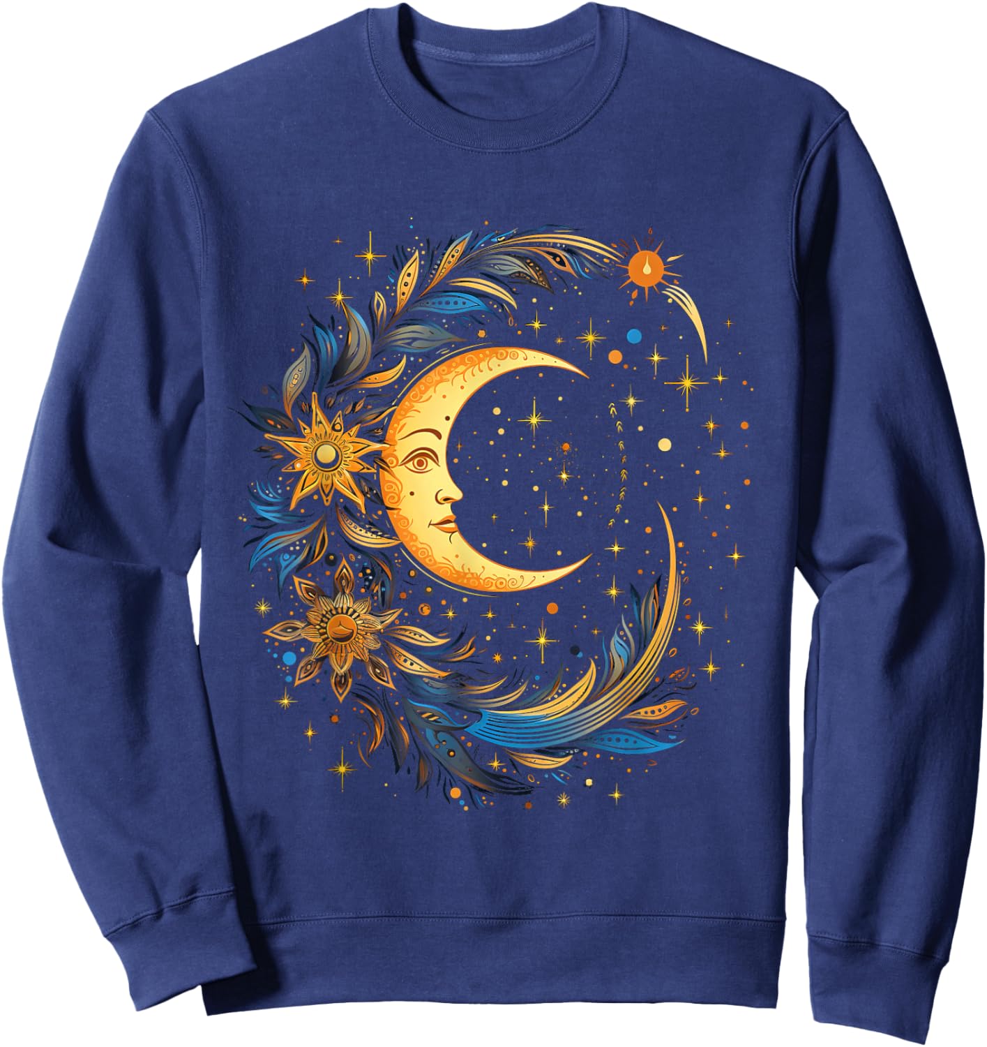 Mystic Sun and Moon Woman Mystical Flowers Aesthetic Sweatshirt - Sweatshirt | Navy
