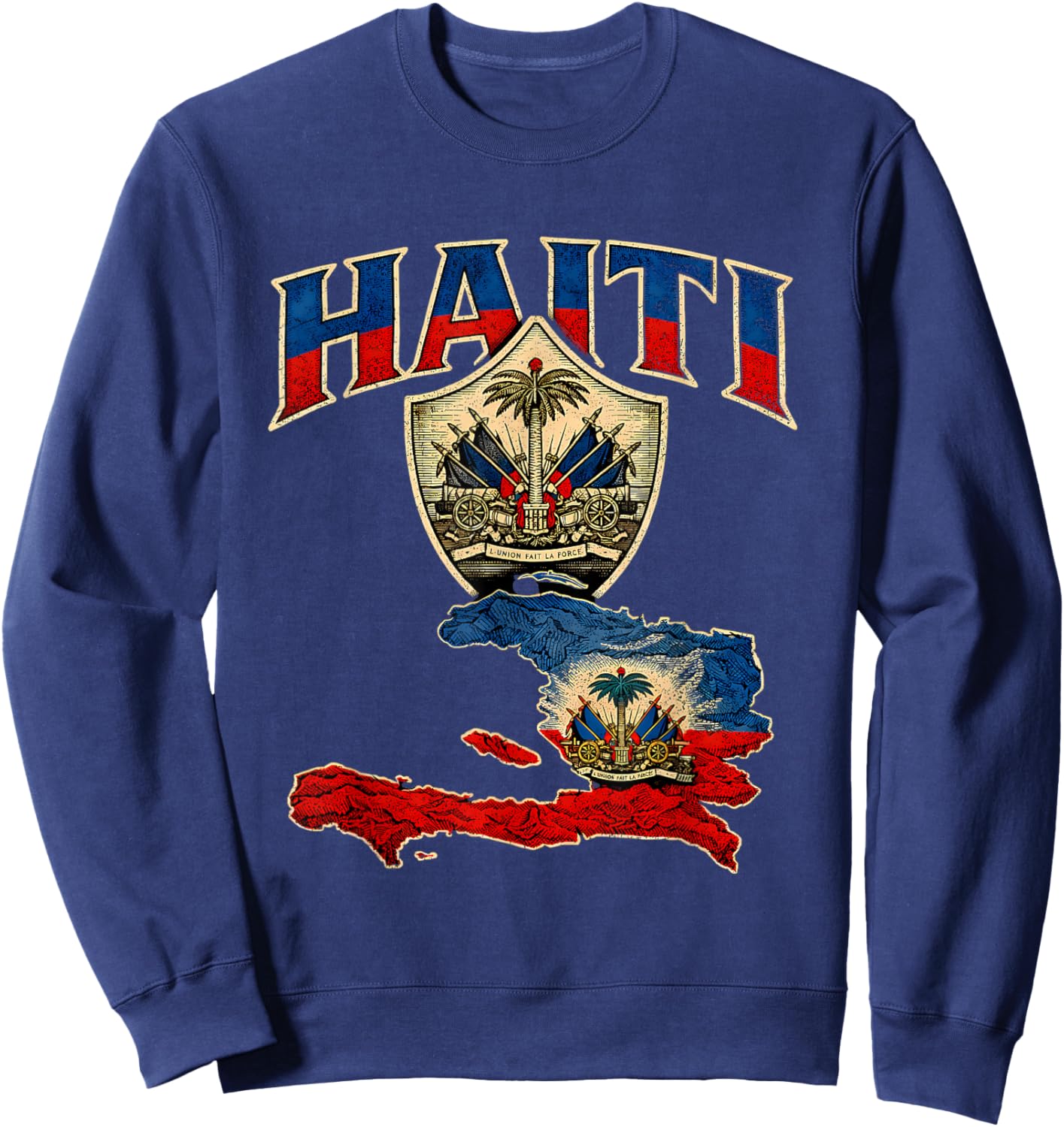 Proud Haitian Flag Haiti Map Sweatshirt - Sweatshirt | Navy