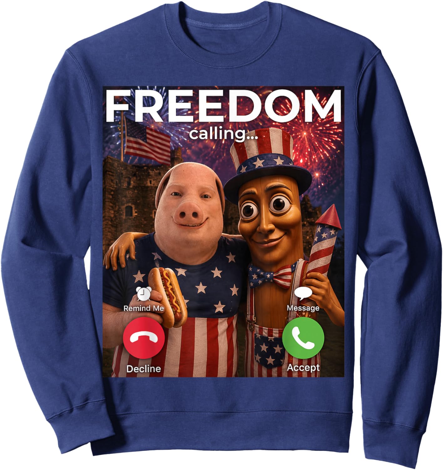 Independence Day Internet Meme Tung Sahur John Pork US Joke Sweatshirt - Sweatshirt | Navy