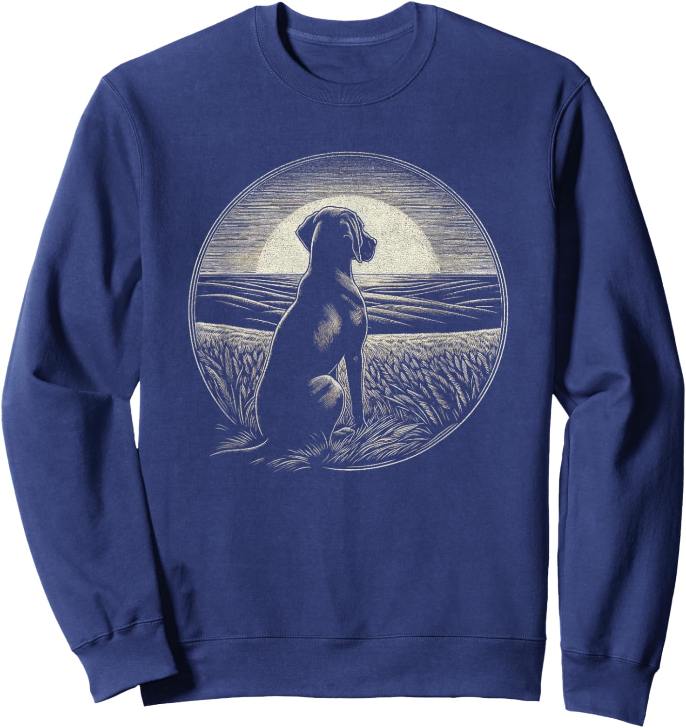 Vintage Vizsla Dog Retro Sunset Scene Art Design Sweatshirt - Sweatshirt | Navy