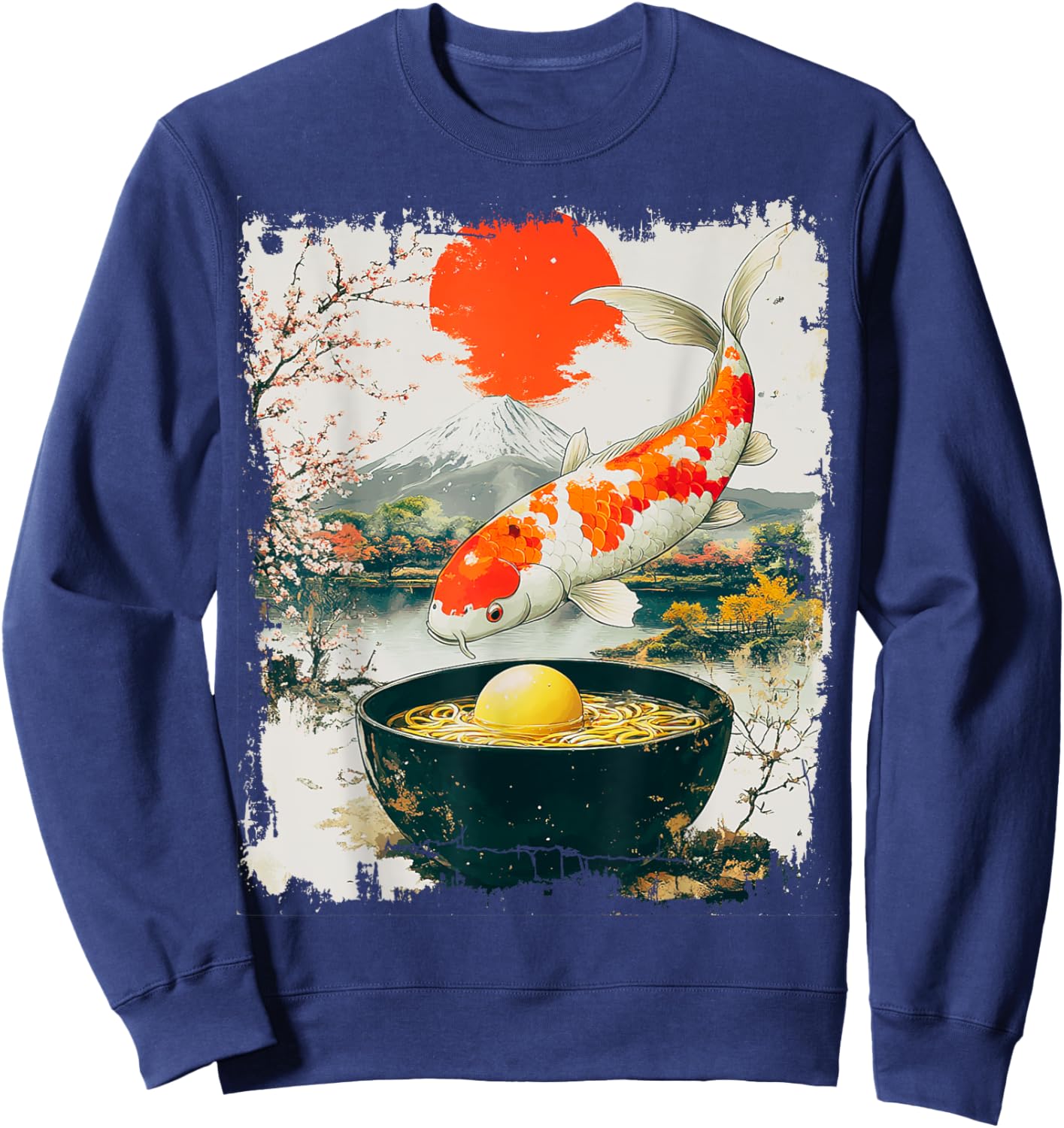 Kawaii Anime Koi Fish Eating Ramen Funny Japanese Graphic Sweatshirt - Sweatshirt | Navy