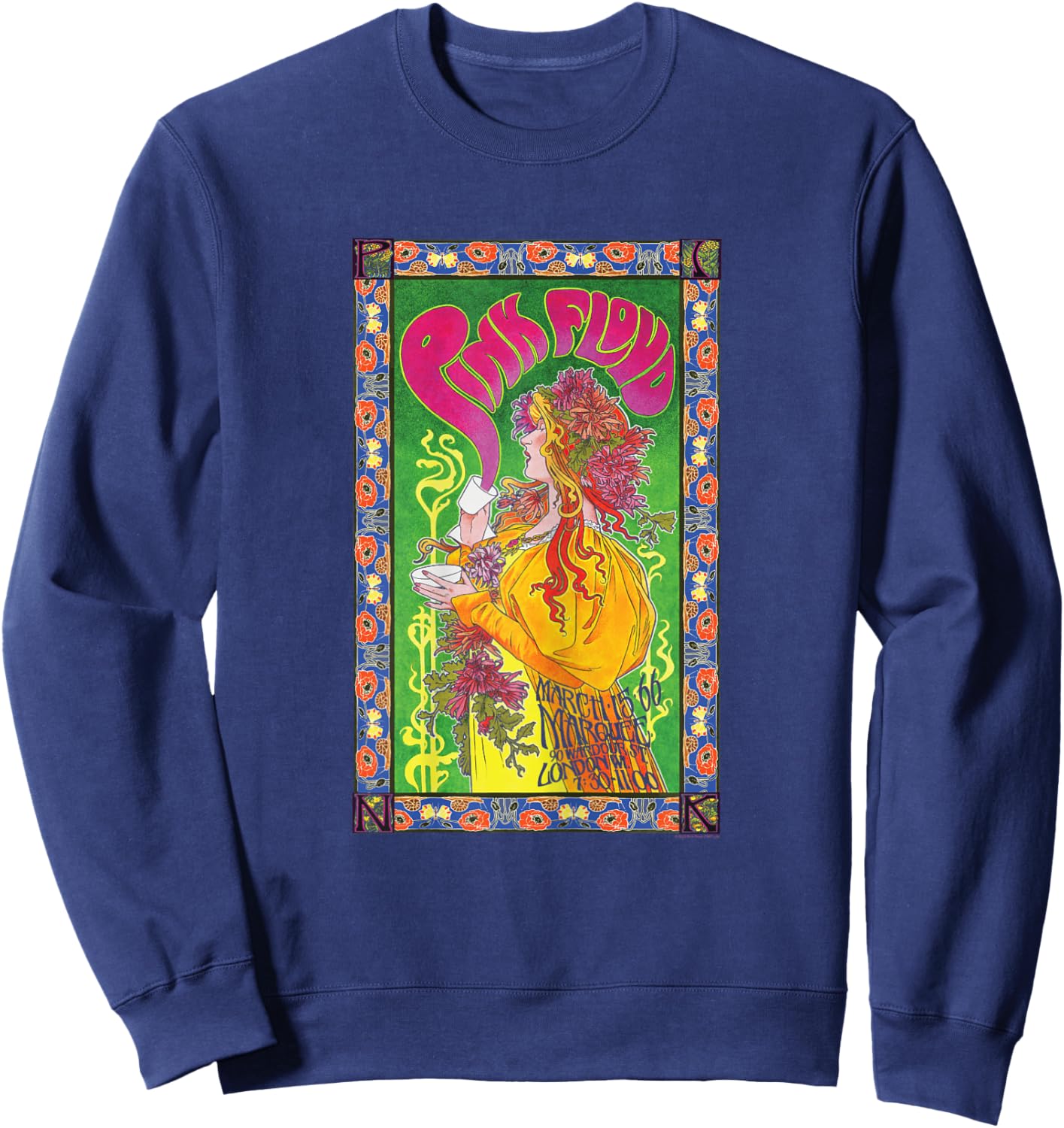 Official Pink Floyd Women's Vintage Band Marquee 1966 Sweatshirt - Sweatshirt | Navy
