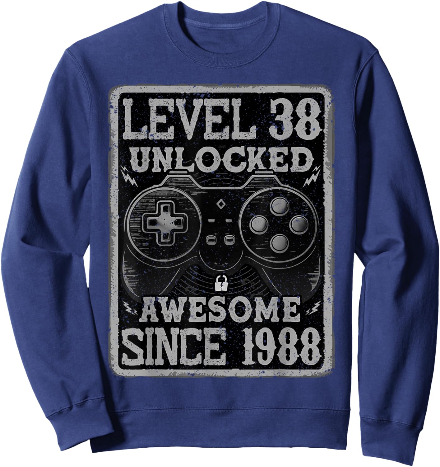 Level 38 Unlocked Awesome Since 1988 38th Birthday Gaming Sweatshirt - Sweatshirt | Navy