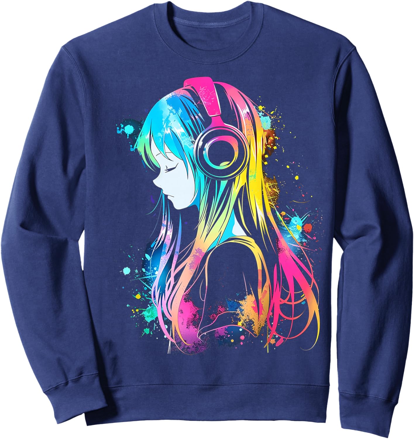 Anime Manga Graphic Headphone Art Anime Sweatshirt - Sweatshirt | Navy