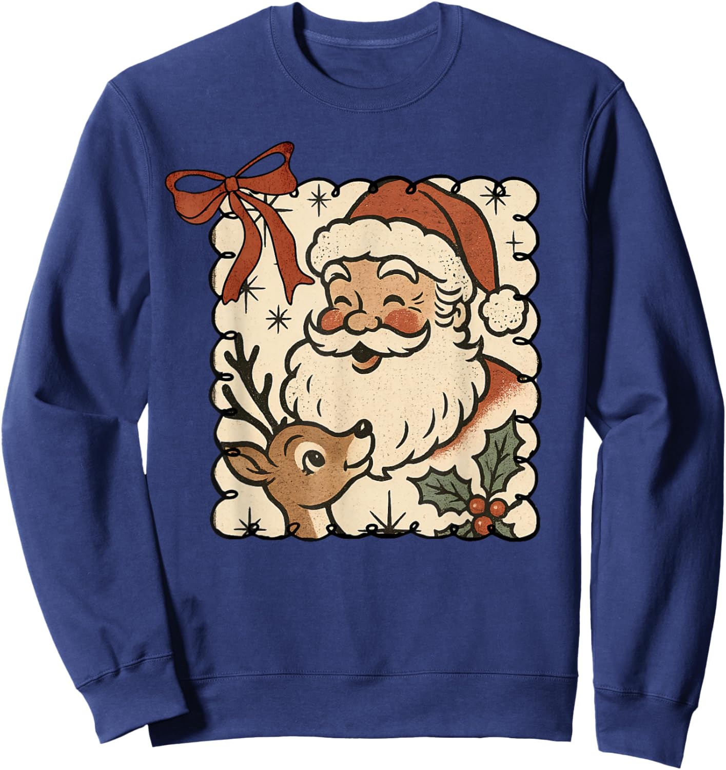 Santa Reindeer Rudolph Xmas Holiday Merry Christmas Vintage Sweatshirt - Sweatshirt | Navy