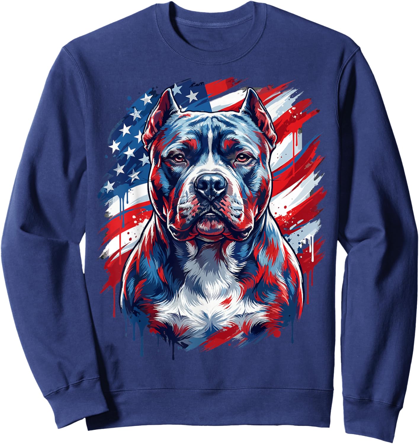 American Bully USA Flag Patriotic Dog Men Sweatshirt - Sweatshirt | Navy