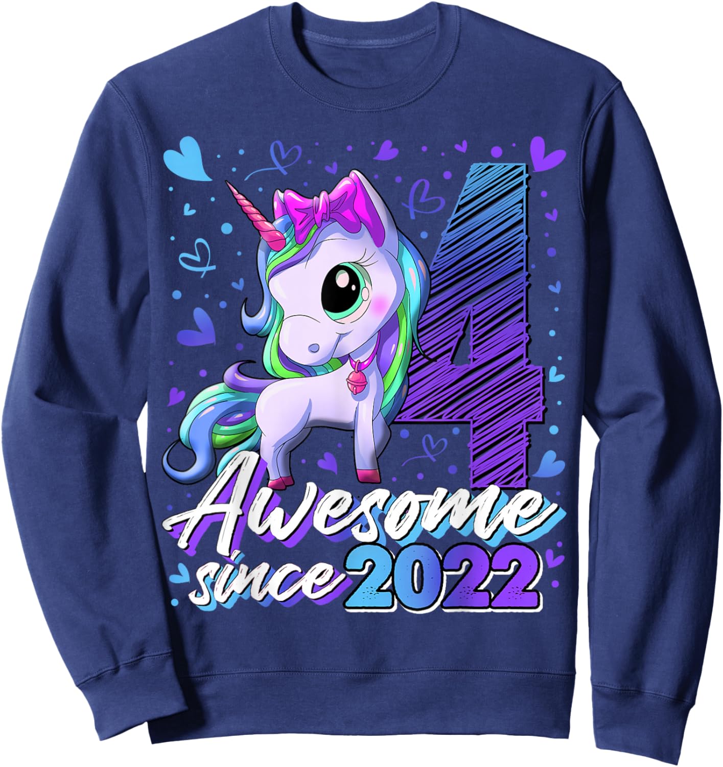 4th Birthday Shirt Girl 4 Year Old Gifts 4 Birthday Girl Sweatshirt - Sweatshirt | Navy