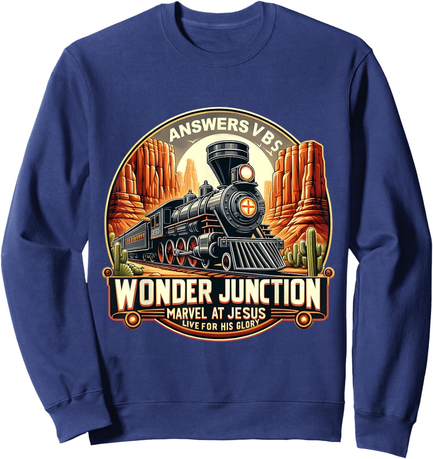 Answers VBS Wonder Junction Christian Train Theme Costume Sweatshirt - Sweatshirt | Navy