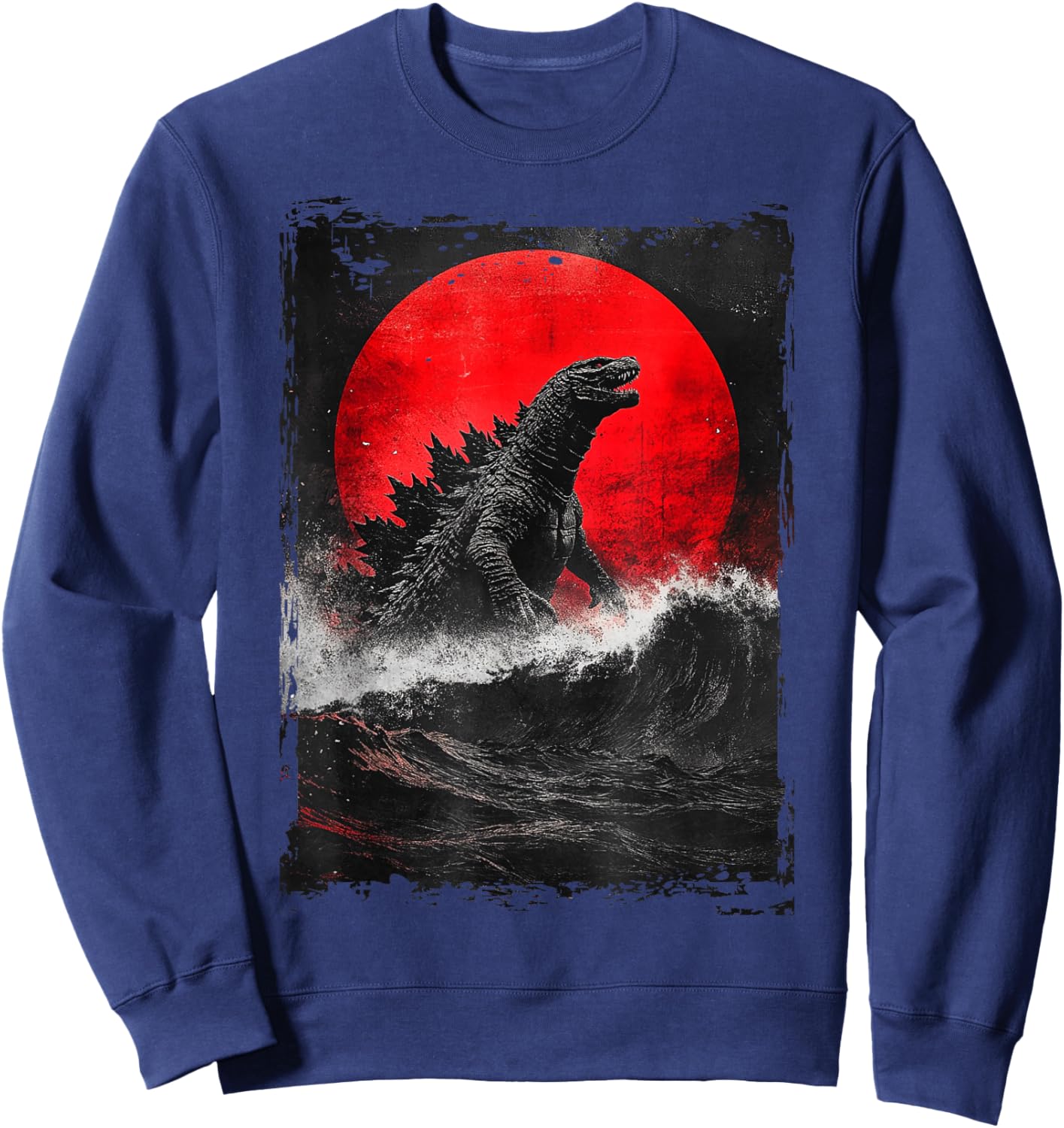 Japanese Kaiju Art : -Adults, Kids; Black; Small; Short Sleeve; Cotton, Polyester; Unique Kaiju Design Sweatshirt - Sweatshirt | Navy