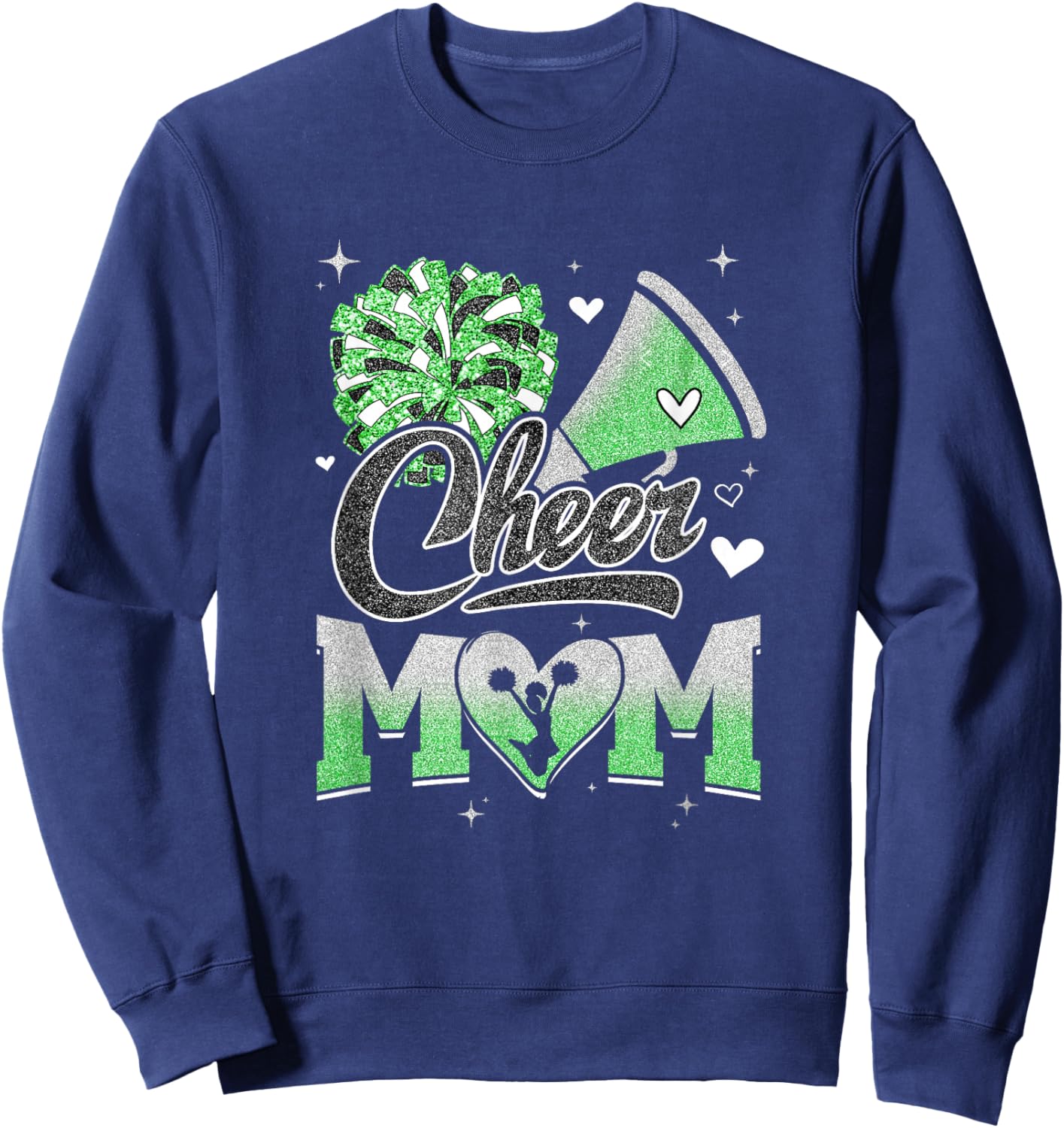 Cheer Mom Green Cheerleading Football Graphic Sweatshirt - Sweatshirt | Navy