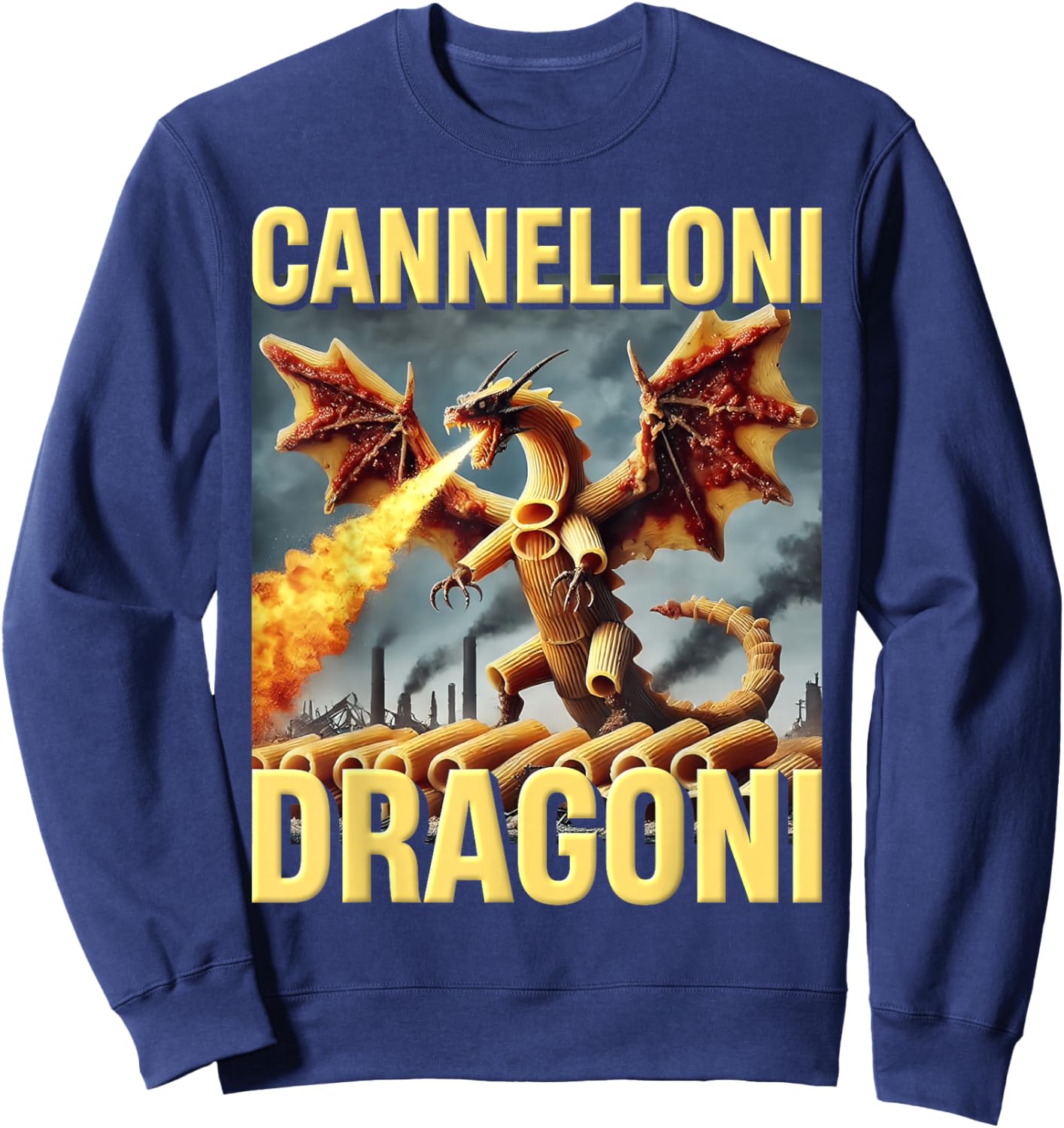 AI Generated Funny Pasta Dragon Brainrot Cannelloni Dragoni Sweatshirt - Sweatshirt | Navy