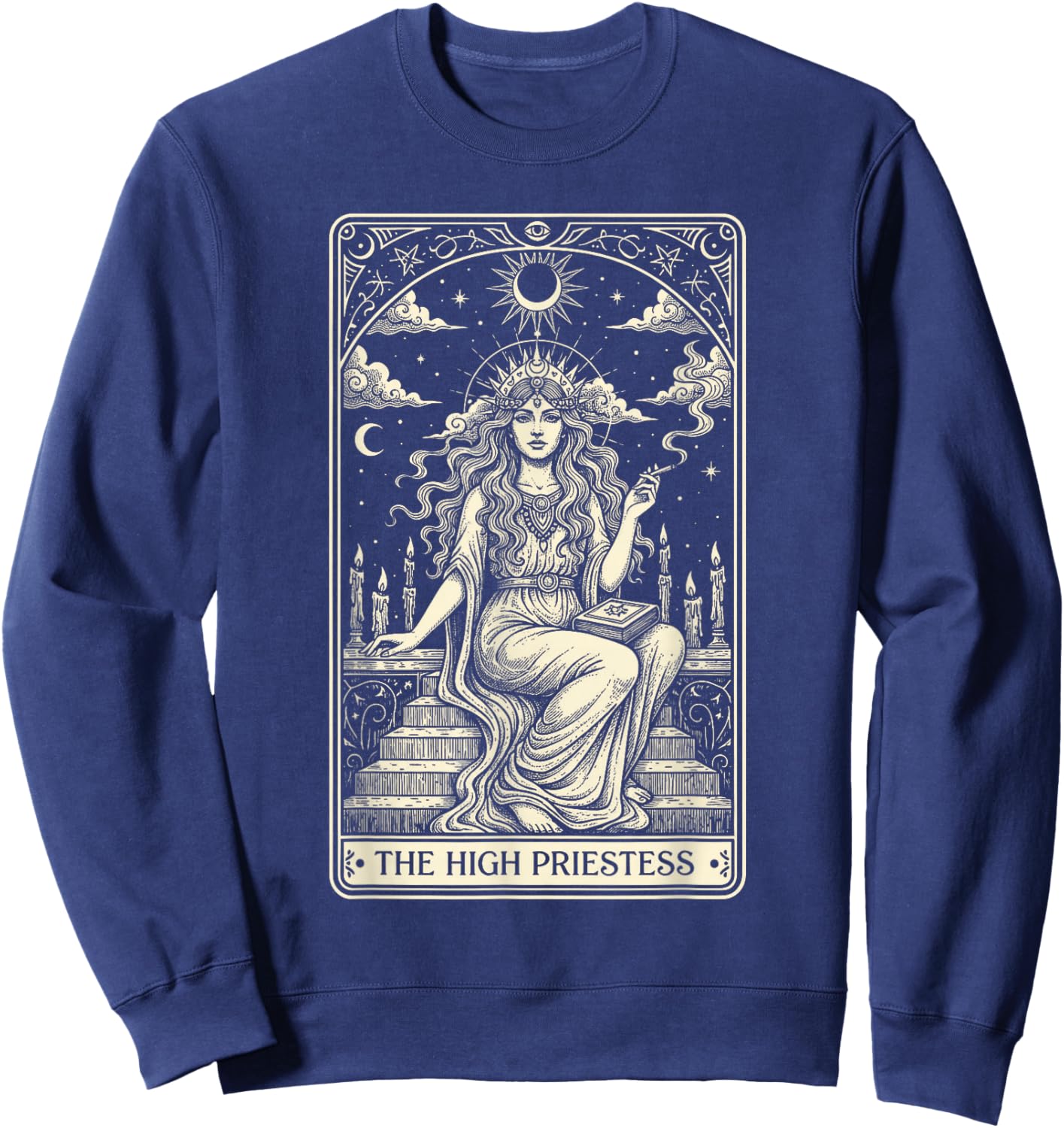 Cannabis Weed Smoking 420 The High Priestess Tarot Card Sweatshirt - Sweatshirt | Navy