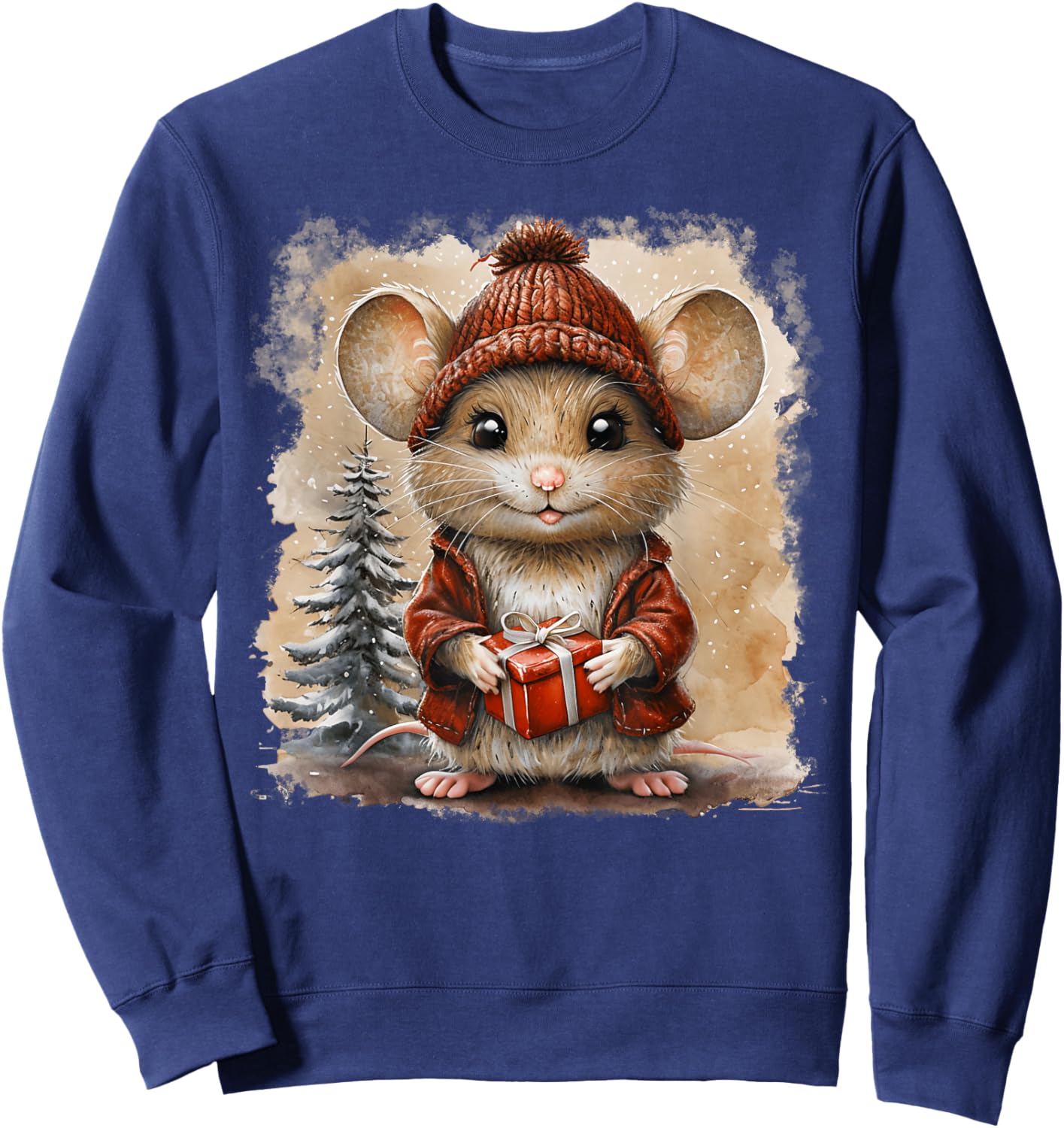 Cute Mouse Christmas Mouse Wearing Santa Hat Matching Pajama Sweatshirt - Sweatshirt | Navy