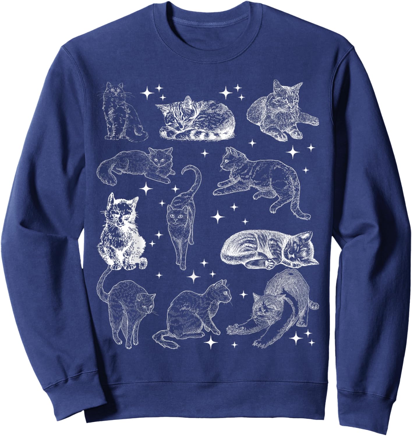 Vintage 90s Tattoo Cat Retro Kitten Nature Cat Lover Cat Mom Sweatshirt - Sweatshirt | Navy