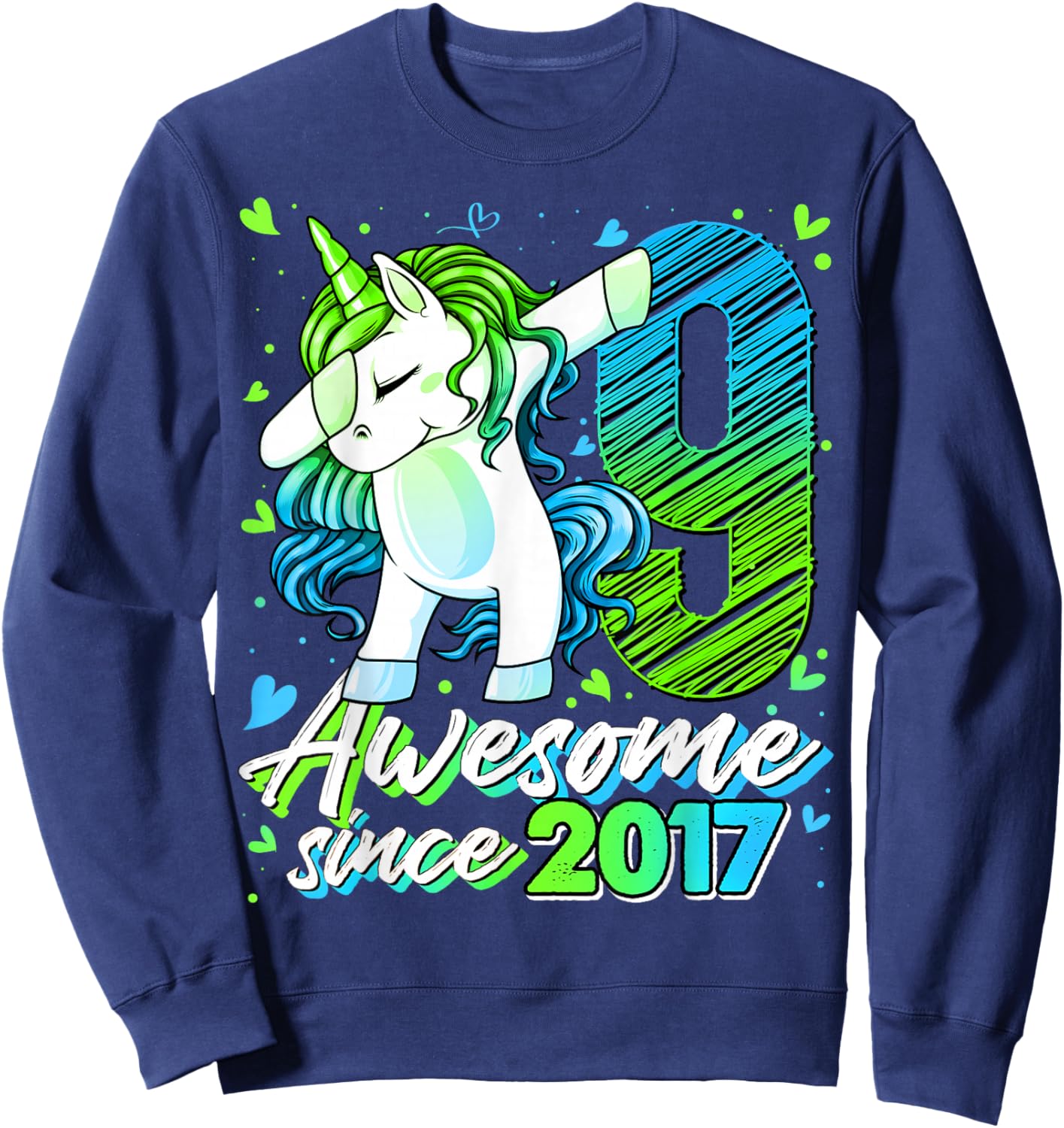 9th Birthday Shirt Girl 9 Year Old Gifts 9 Birthday Girl Sweatshirt - Sweatshirt | Navy