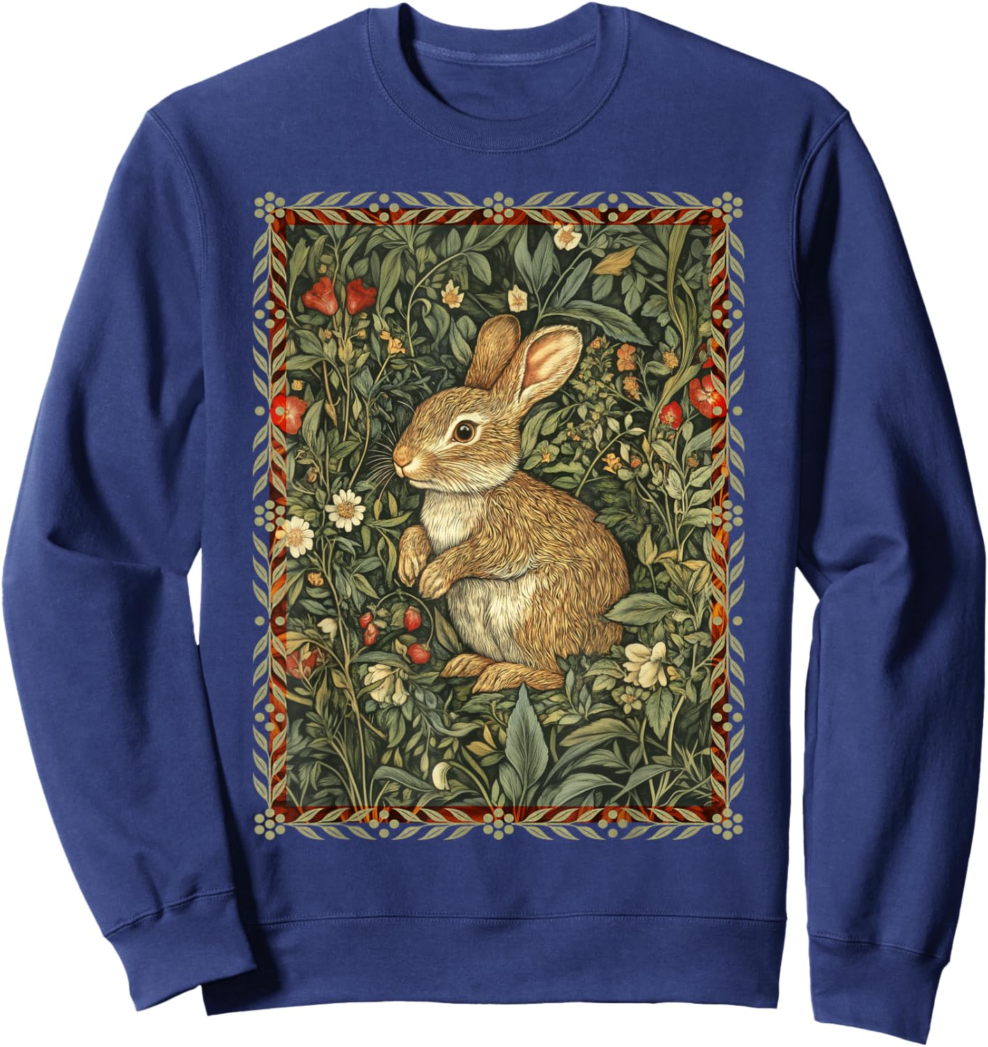 Baby Bunny Rabbit William Morris Style Vintage Sweatshirt - Sweatshirt | Navy