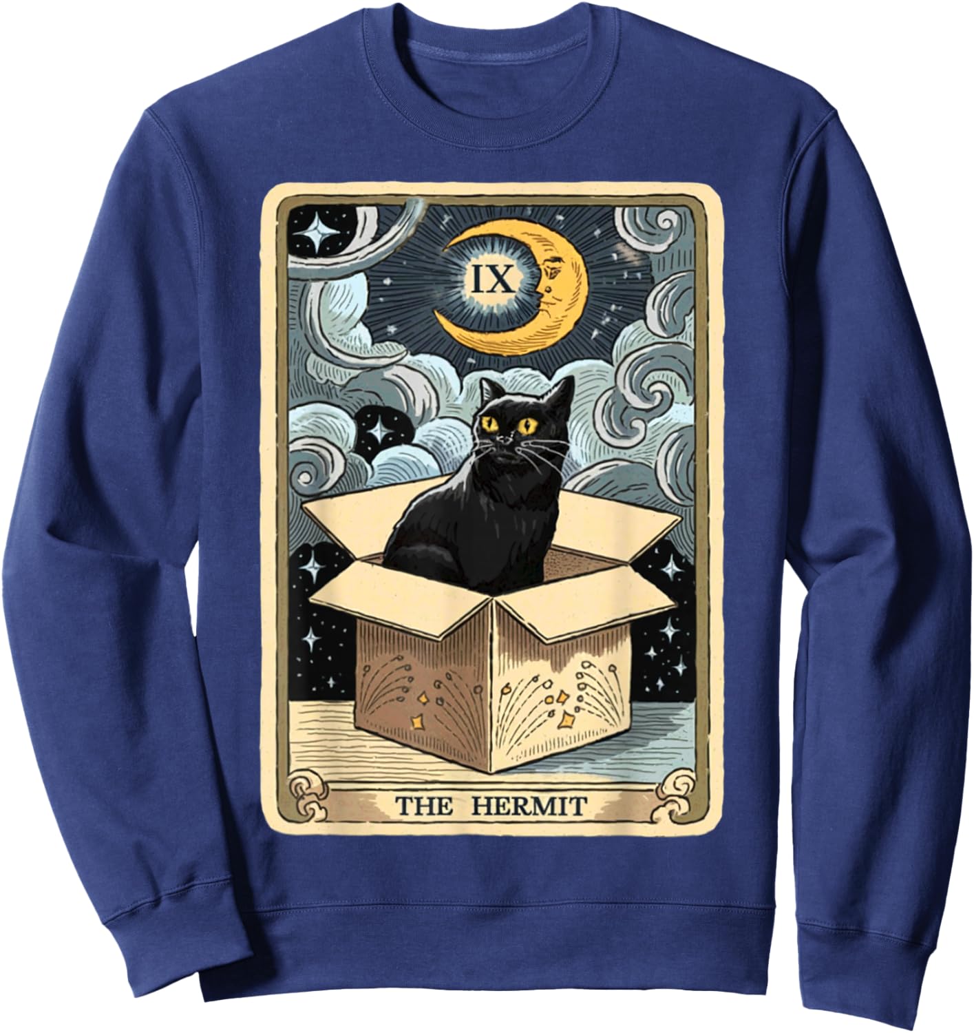 The Hermit Tarot Card Cat In Box Mystic Funny Cat Esoteric Sweatshirt - Sweatshirt | Navy
