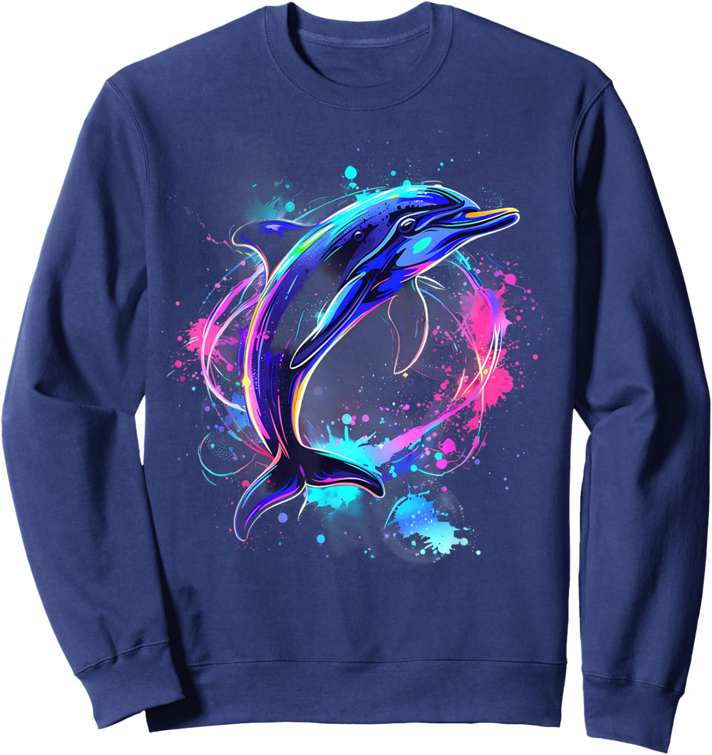 Dolphin Watercolor Sea Ocean Animal Ocean Sea Dolphin Sweatshirt - Sweatshirt | Navy