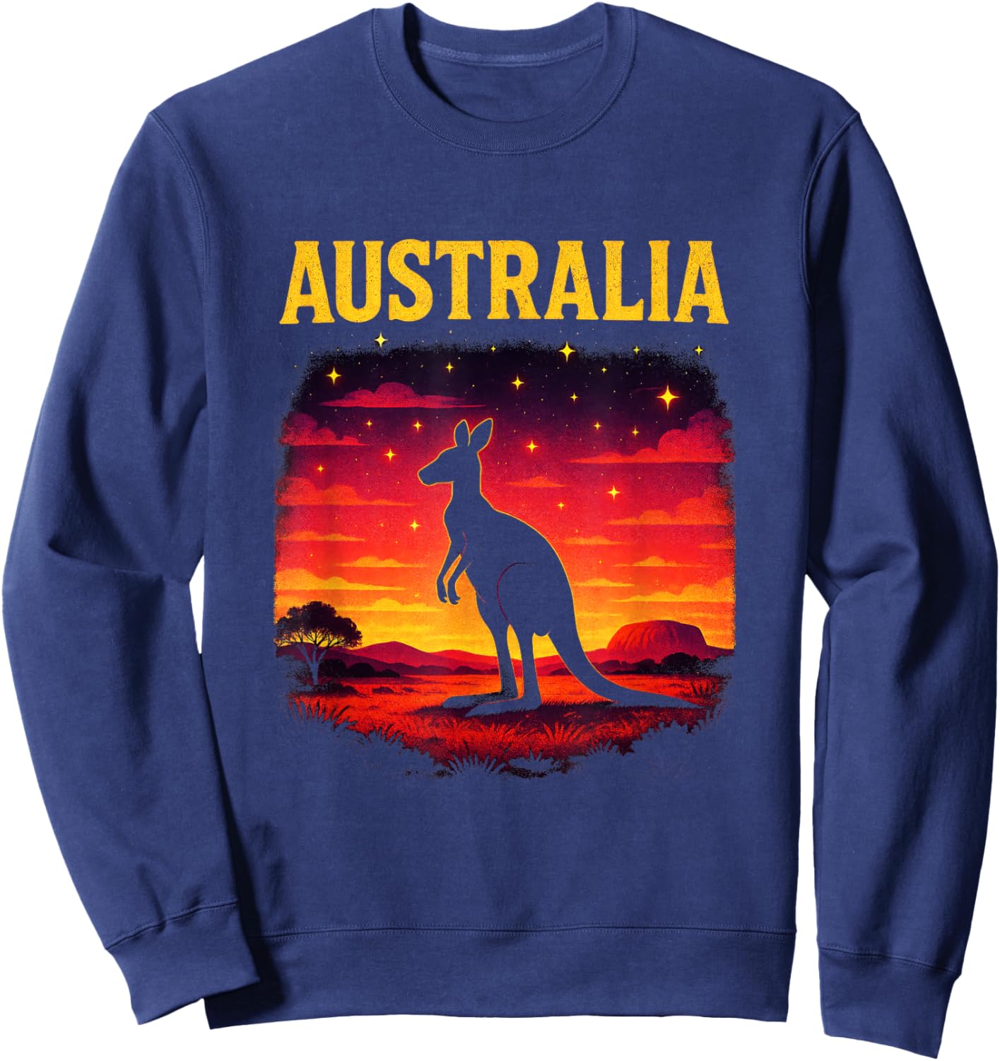 Australia - Vintage Kangaroo Wildlife Art Sweatshirt - Sweatshirt | Navy