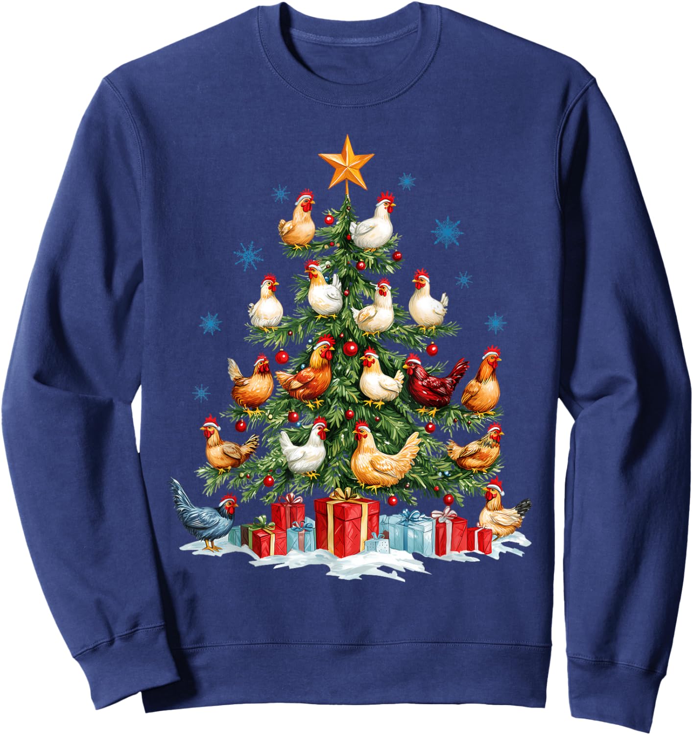 Clucking Chickens Festive Fowl Christmas Tree Ornaments Sweatshirt - Sweatshirt | Navy