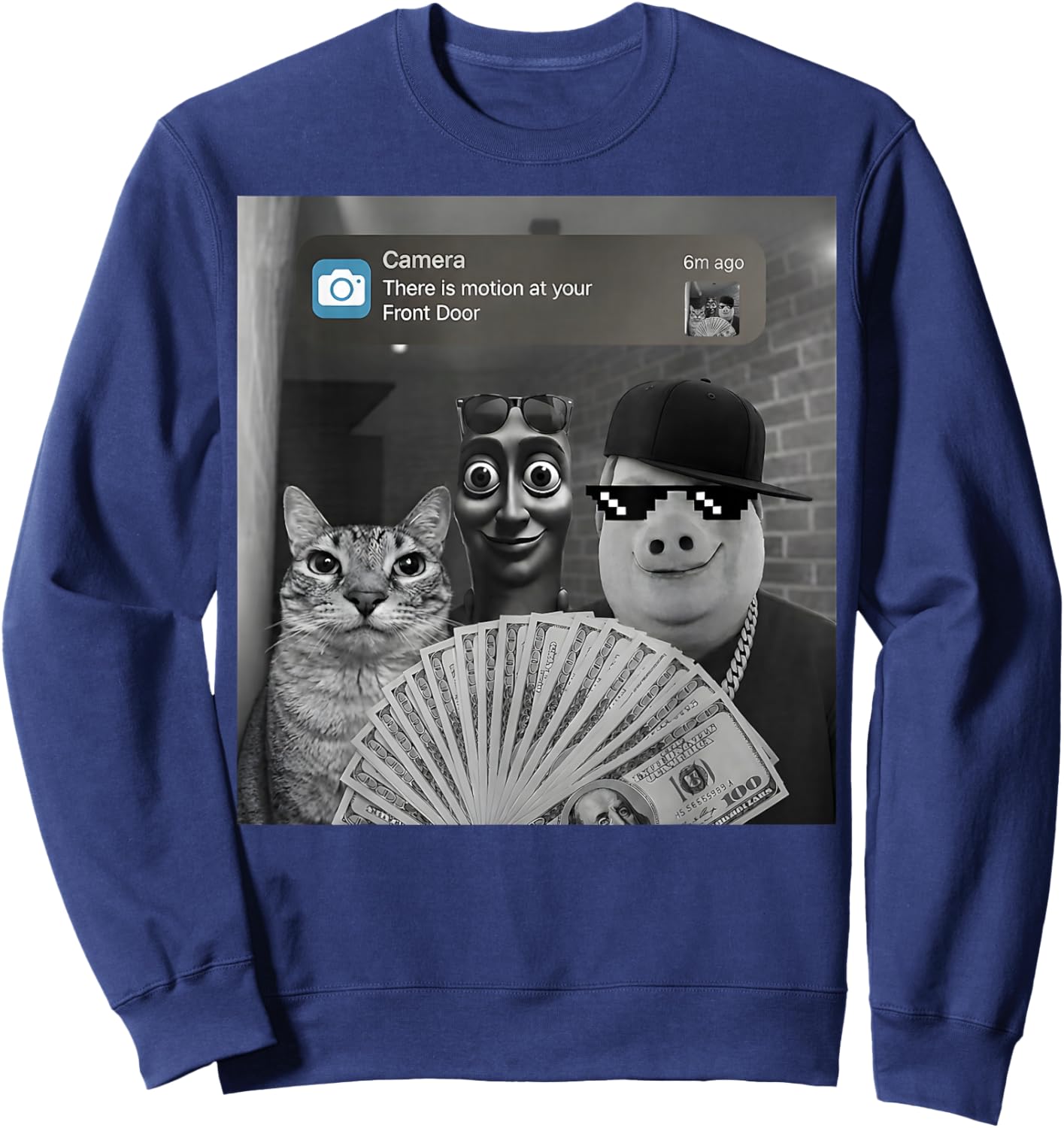 Funny Tung Tung Tung Sahur, John Pork and Cat Meme Brainrot Sweatshirt - Sweatshirt | Navy