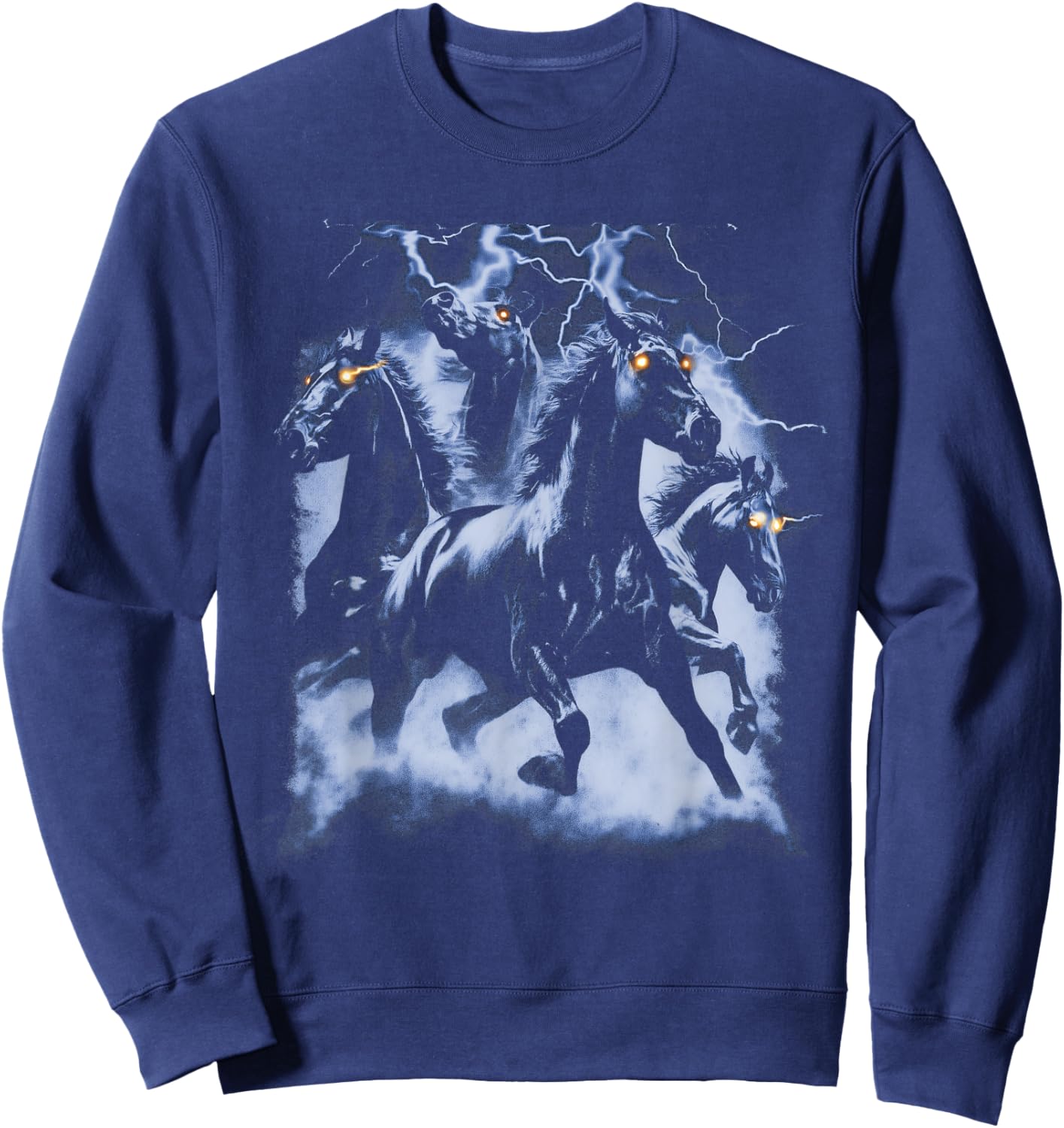 Vintage Horse Lightning Retro 80s 90s Western Grunge Graphic Sweatshirt - Sweatshirt | Navy
