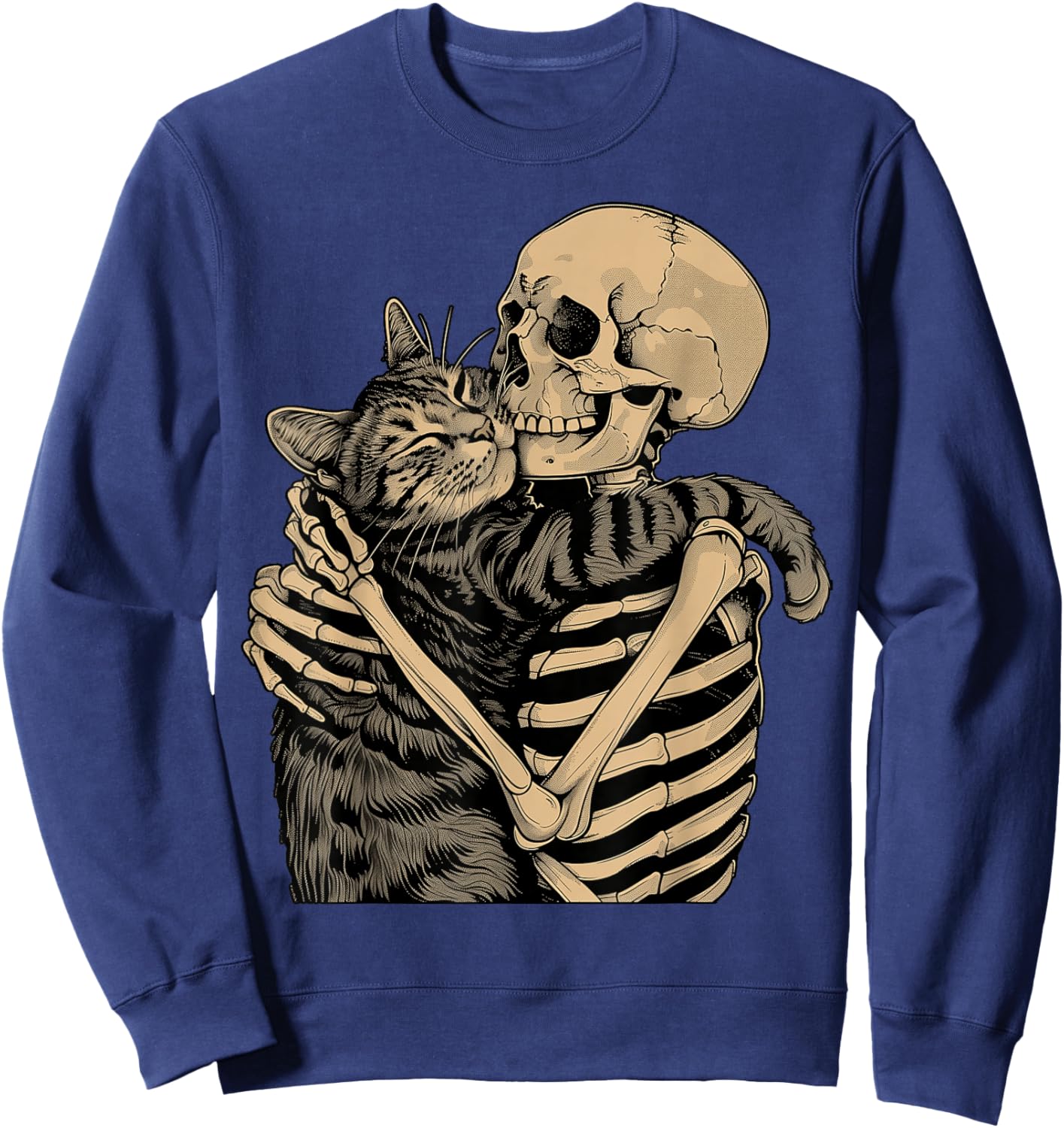 Skeleton Cuddle Cat Halloween Cat Lover Mom Dad Sweatshirt - Sweatshirt | Navy