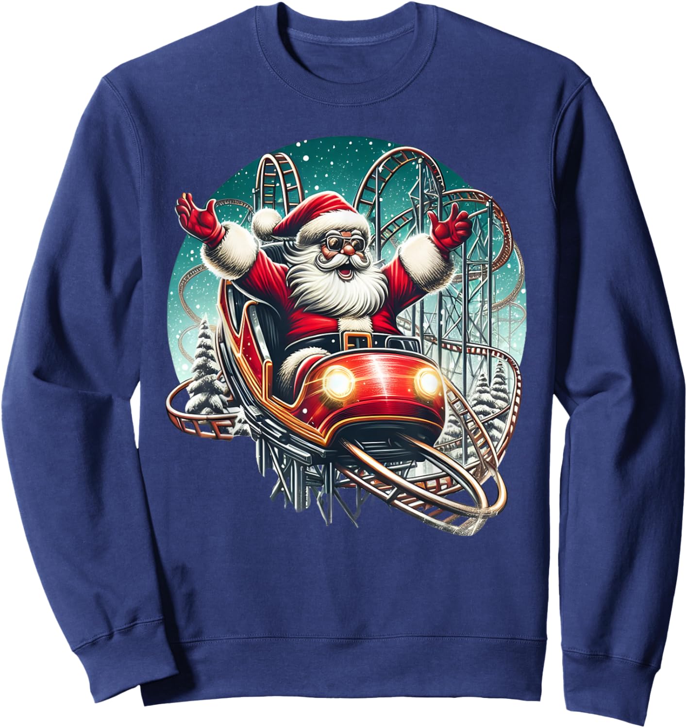 Christmas Santa Riding On Roller Coaster Funny Kids Boys Men Sweatshirt - Sweatshirt | Navy