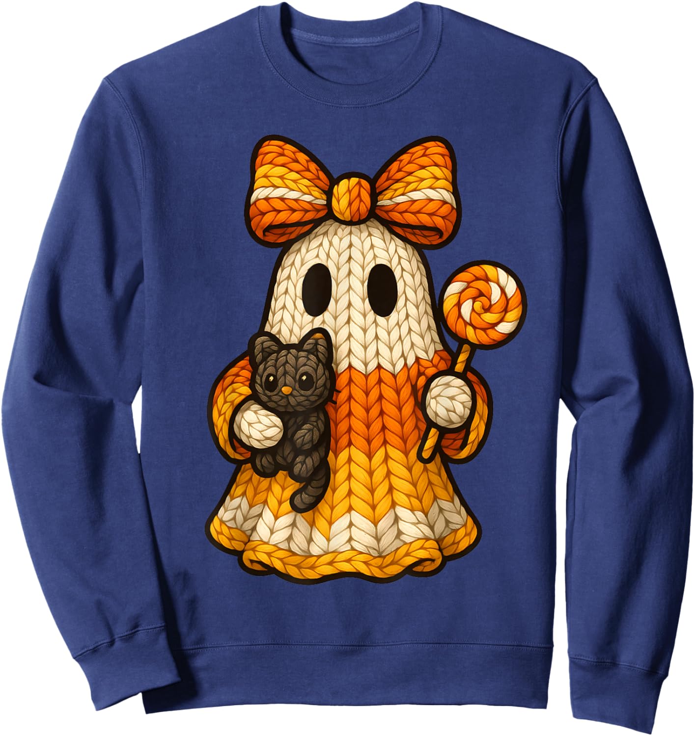 Ghost Coquette Black Cat Knitting Crocheting Yarn Halloween Sweatshirt - Sweatshirt | Navy