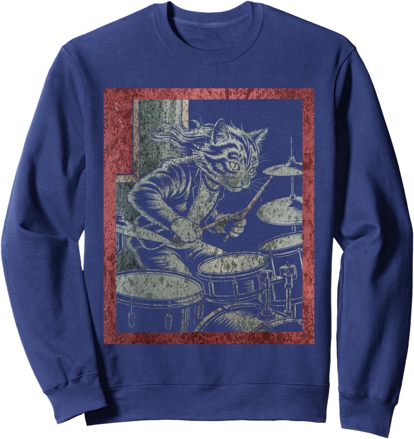 Drums Cat Music Drummer Drum Player Chaton Drummist Sweatshirt - Sweatshirt | Navy