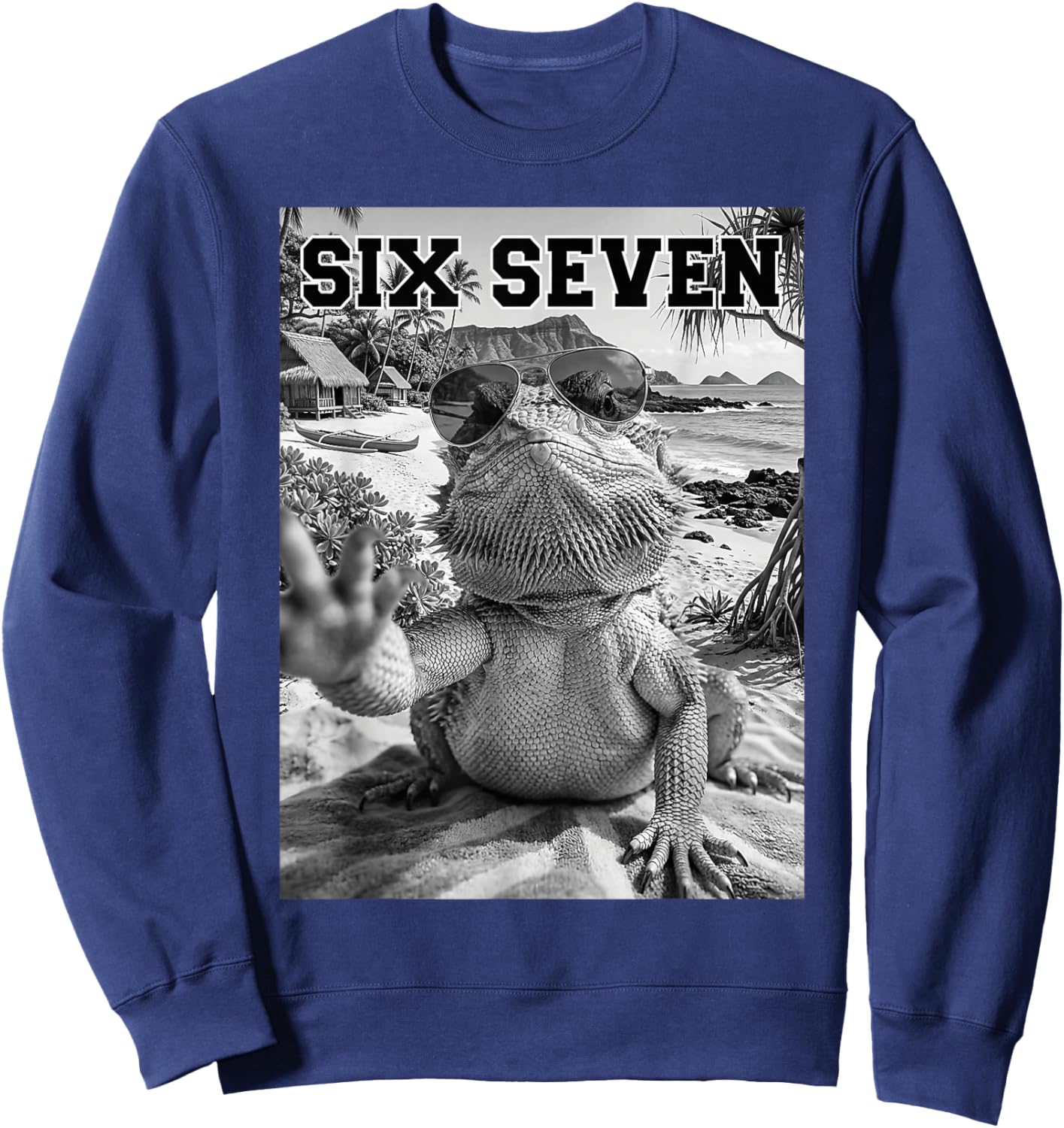 67 Bearded Dragon Lover Beach Funny Humor Meme Sweatshirt - Sweatshirt | Navy