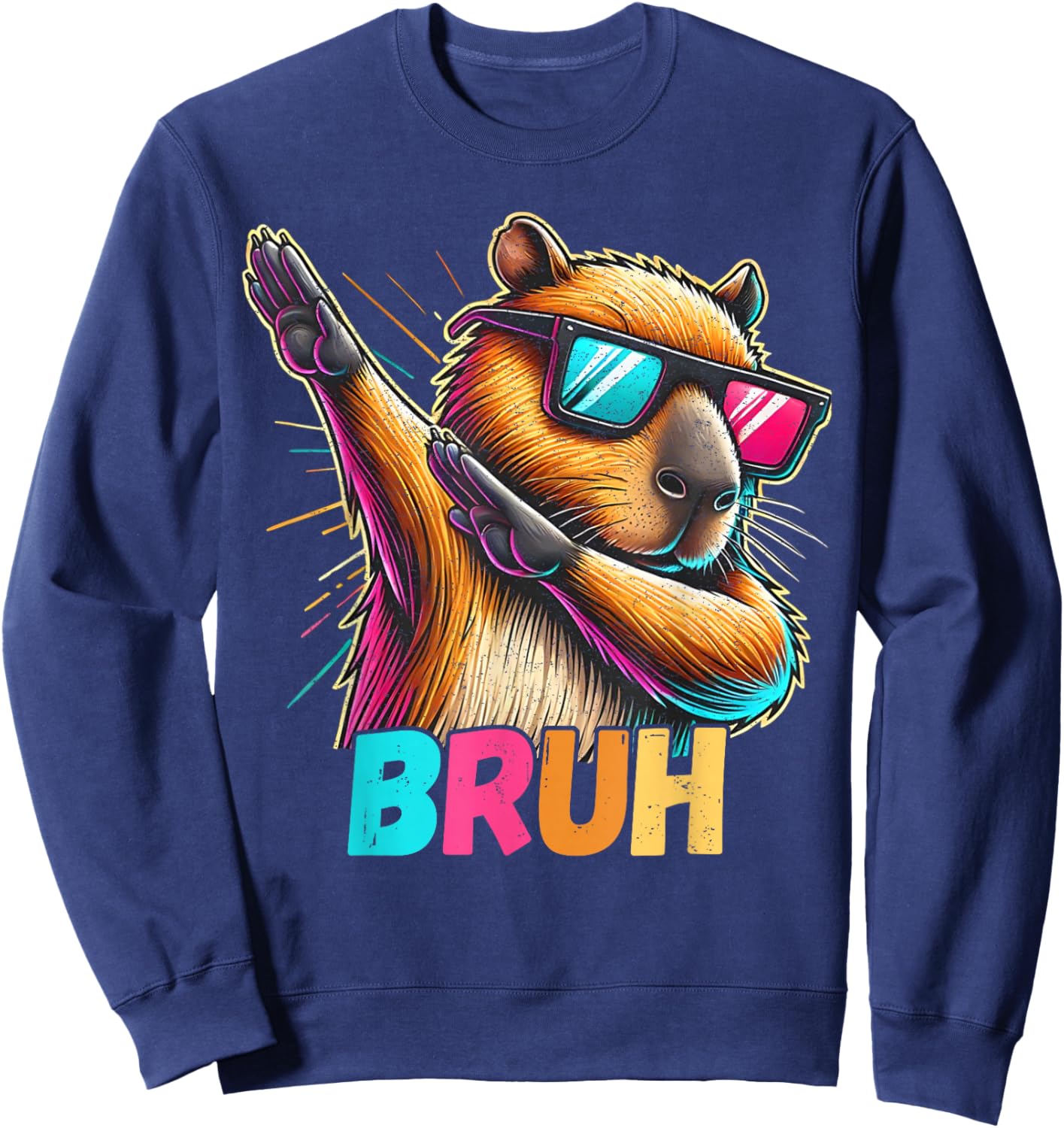 Funny Dabbing Capy Bruh Teens Youth Kids Meme Rodent Lovers Sweatshirt - Sweatshirt | Navy