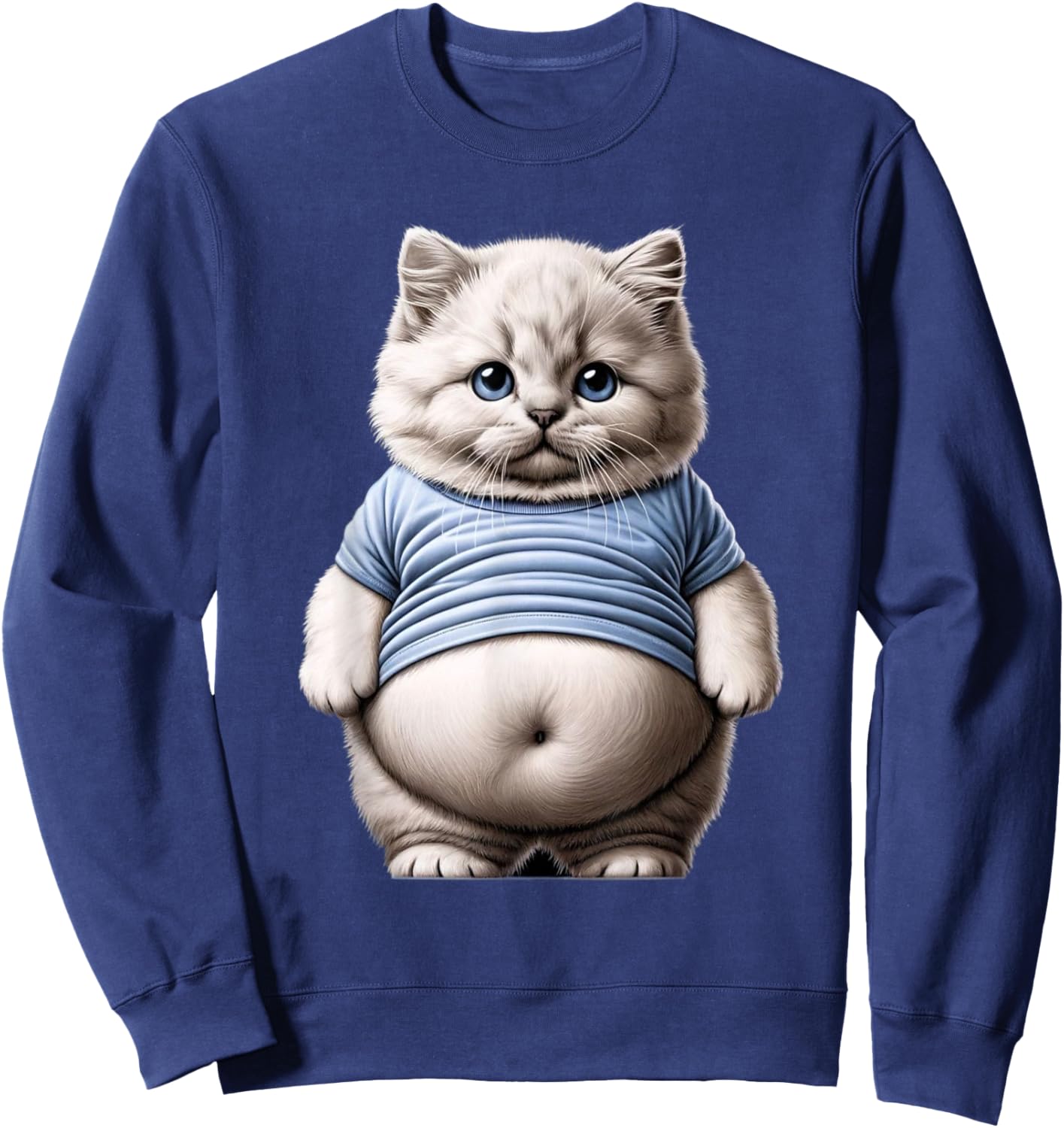 Big Belly Cute Funny Fat Cat Art Design Fat Kitten Cat Lover Sweatshirt - Sweatshirt | Navy