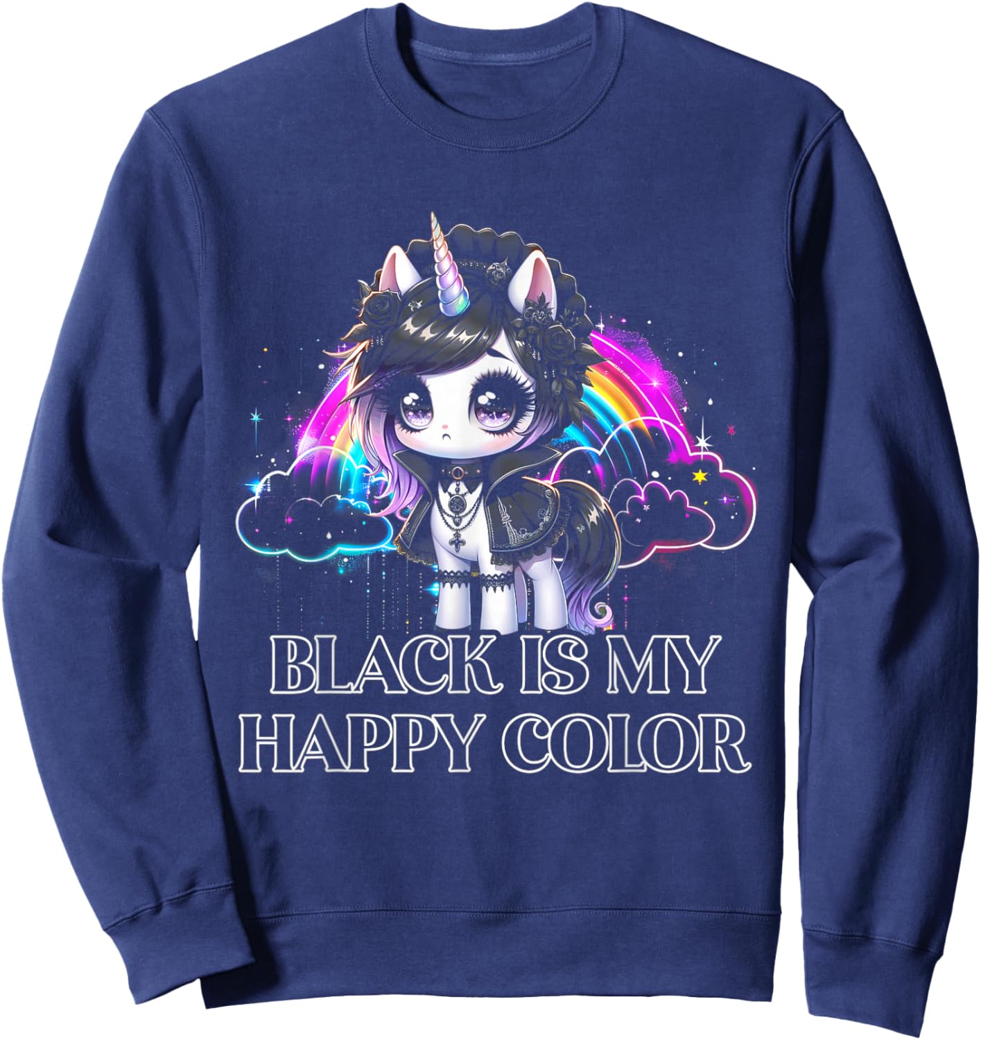 Black is My Happy Color Gothic Girl Dark Goth Occult Unicorn Sweatshirt - Sweatshirt | Navy