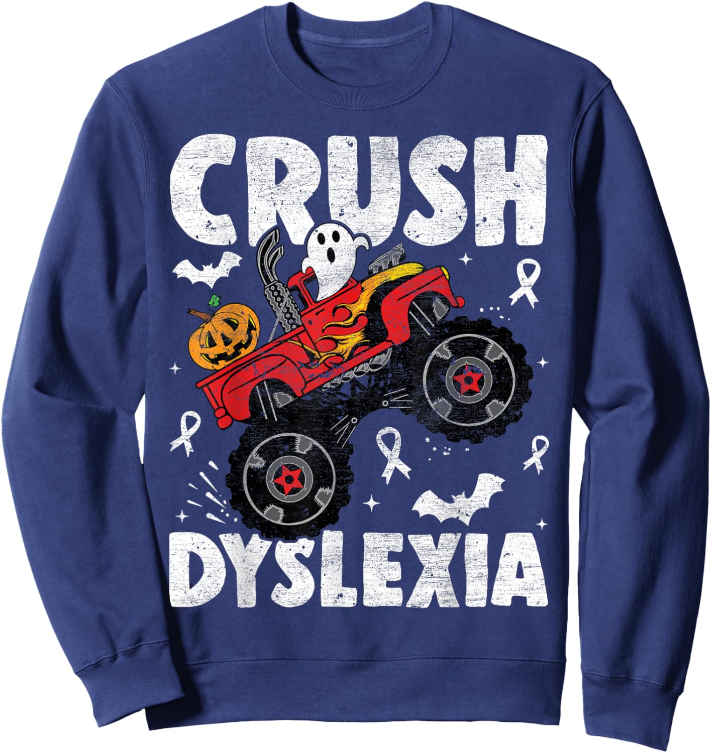 Crush Dyslexia Awareness Monster Truck Red Kids Boys Girls Sweatshirt - Sweatshirt | Navy