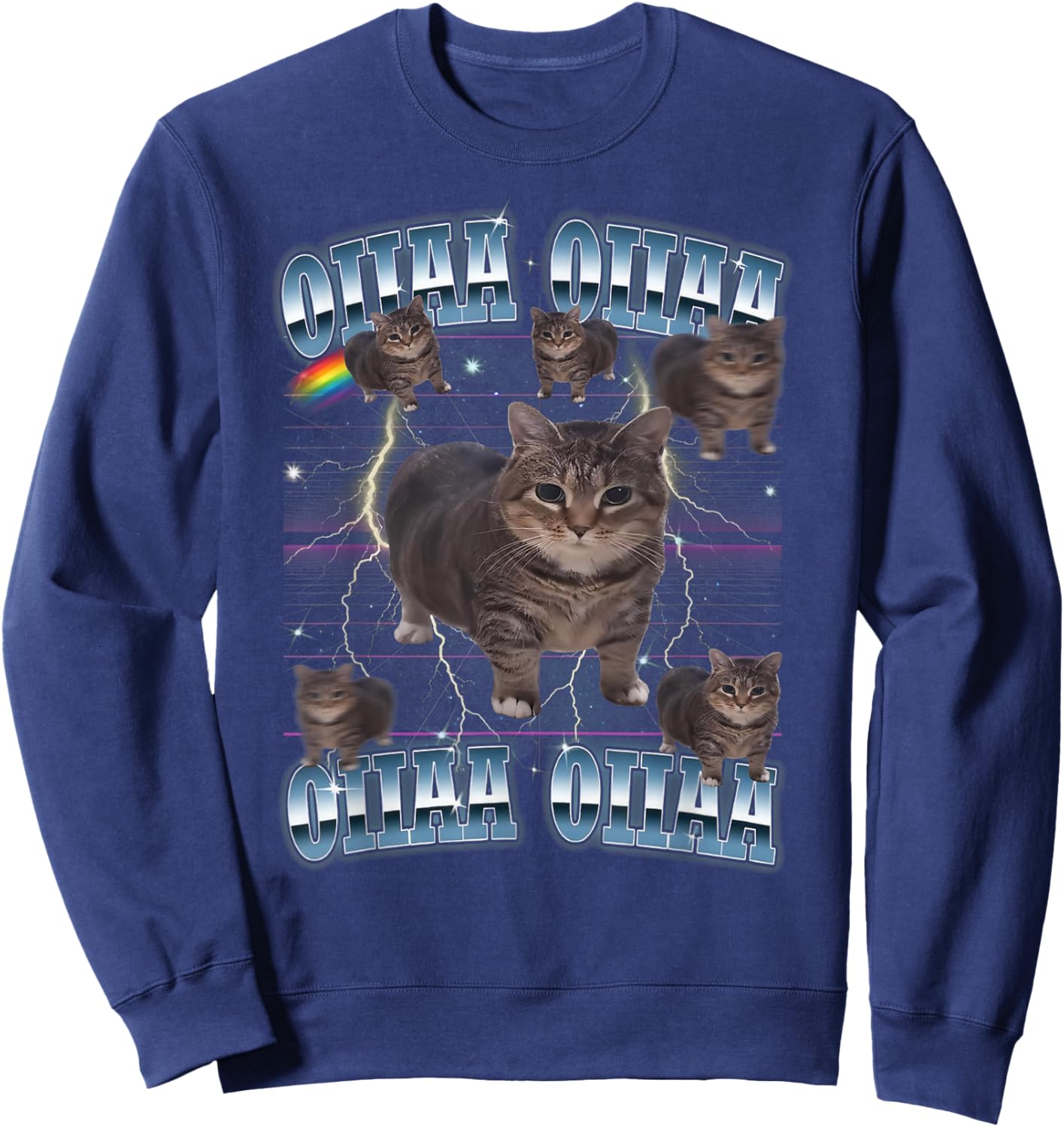OIIA OIIA CAT Spinning Cat Meme, Funny and Trendy Cat , Black, S Sweatshirt - Sweatshirt | Navy