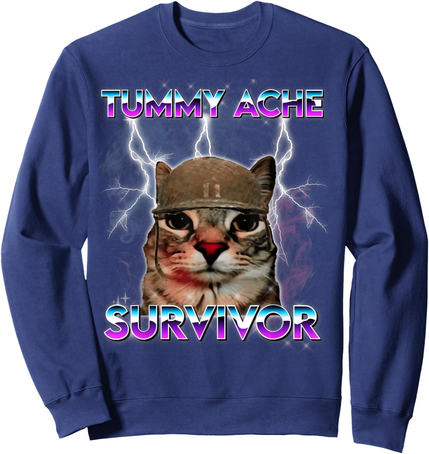 Funny Cat Meme I Survived Today's Tummy Ache Sweatshirt - Sweatshirt | Navy