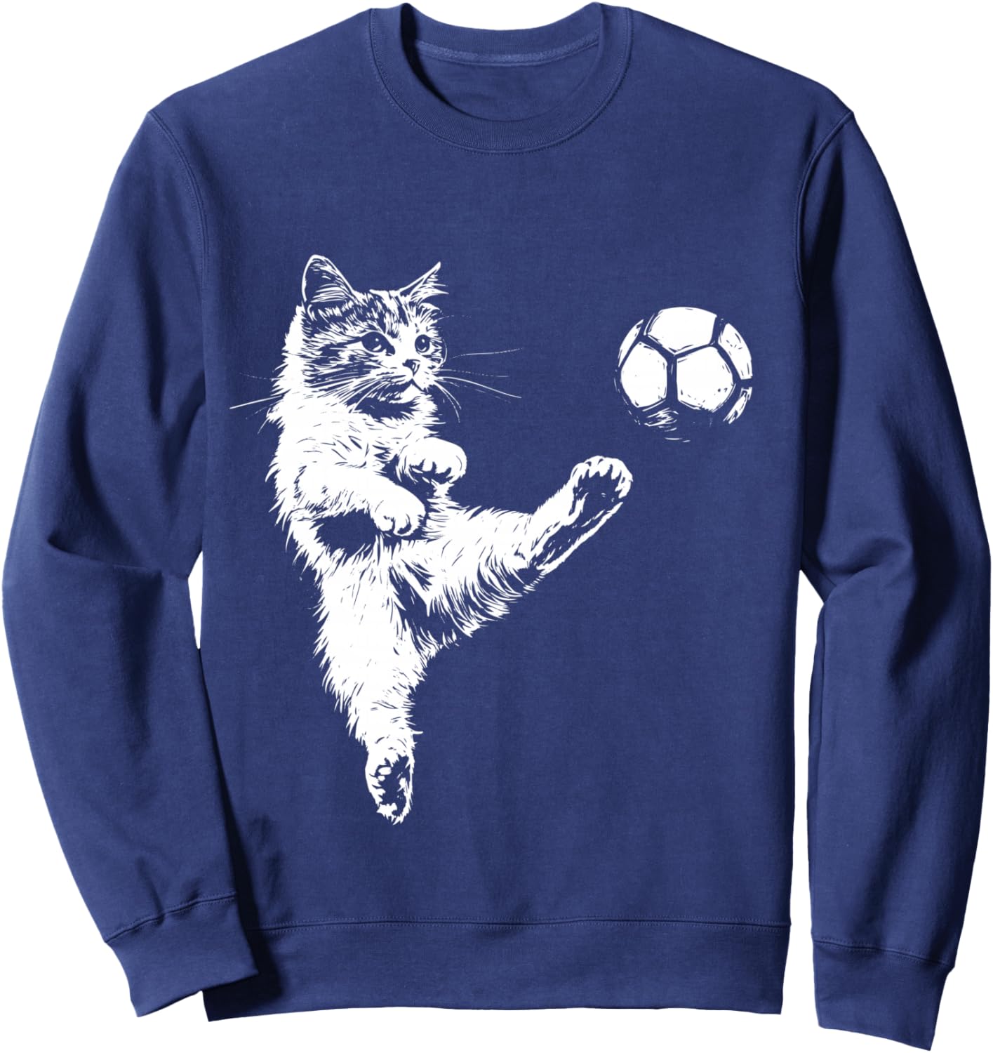 Funny Cat Soccer Ball Graphic Sweatshirt - Sweatshirt | Navy