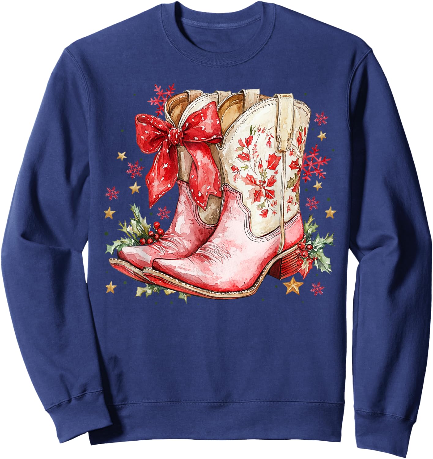 Western Christmas Family Pajamas Bow Cowgirl Cowboy Boots Sweatshirt - Sweatshirt | Navy