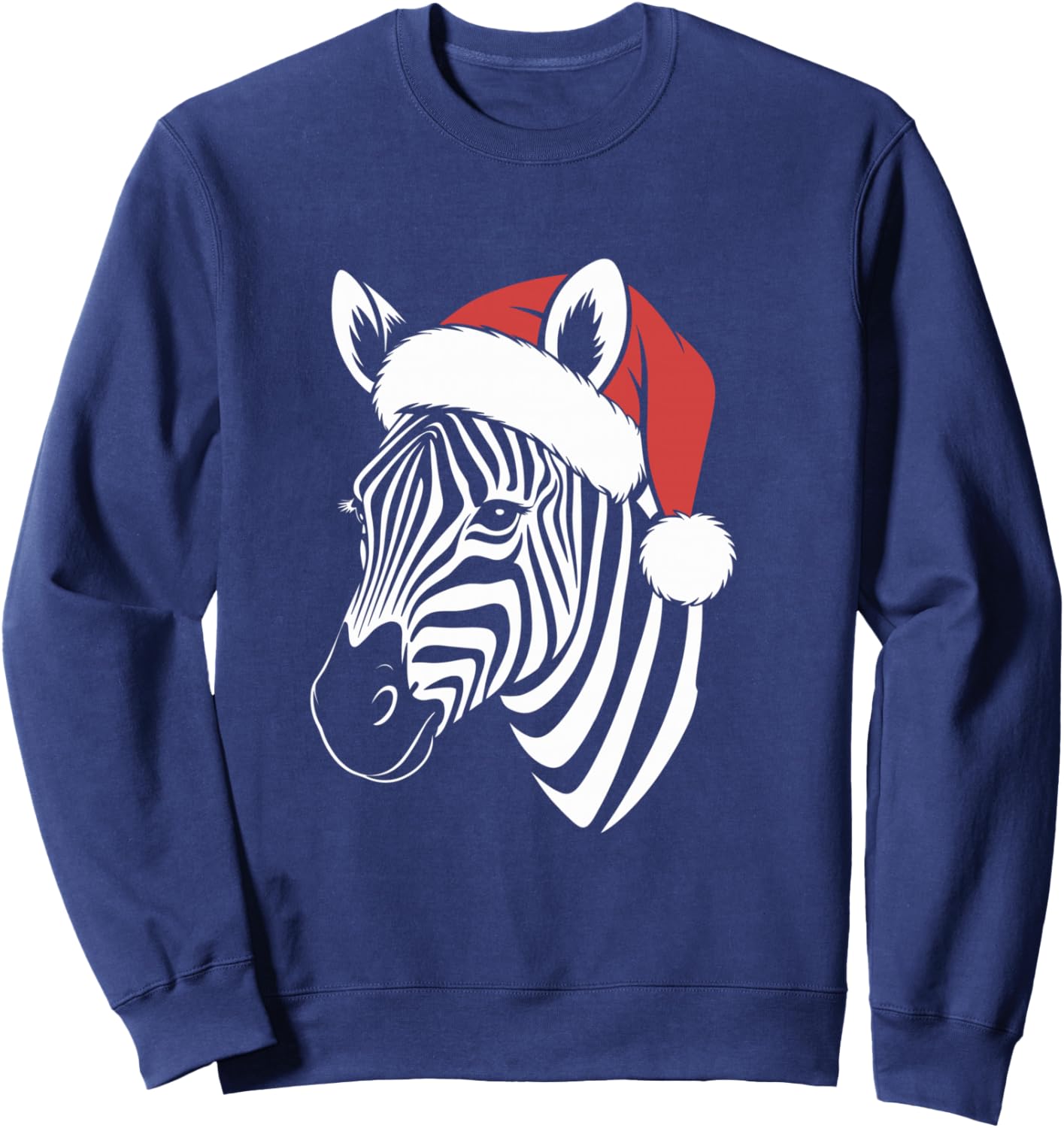 Christmas Zebra Face, Zebra Wearing Santa Hat Sweatshirt - Sweatshirt | Navy