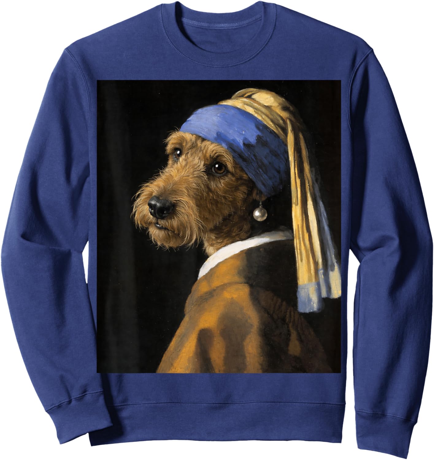 Girl with a Pearl Earring Airedale Terrier Funny Dog Meme Sweatshirt - Sweatshirt | Navy