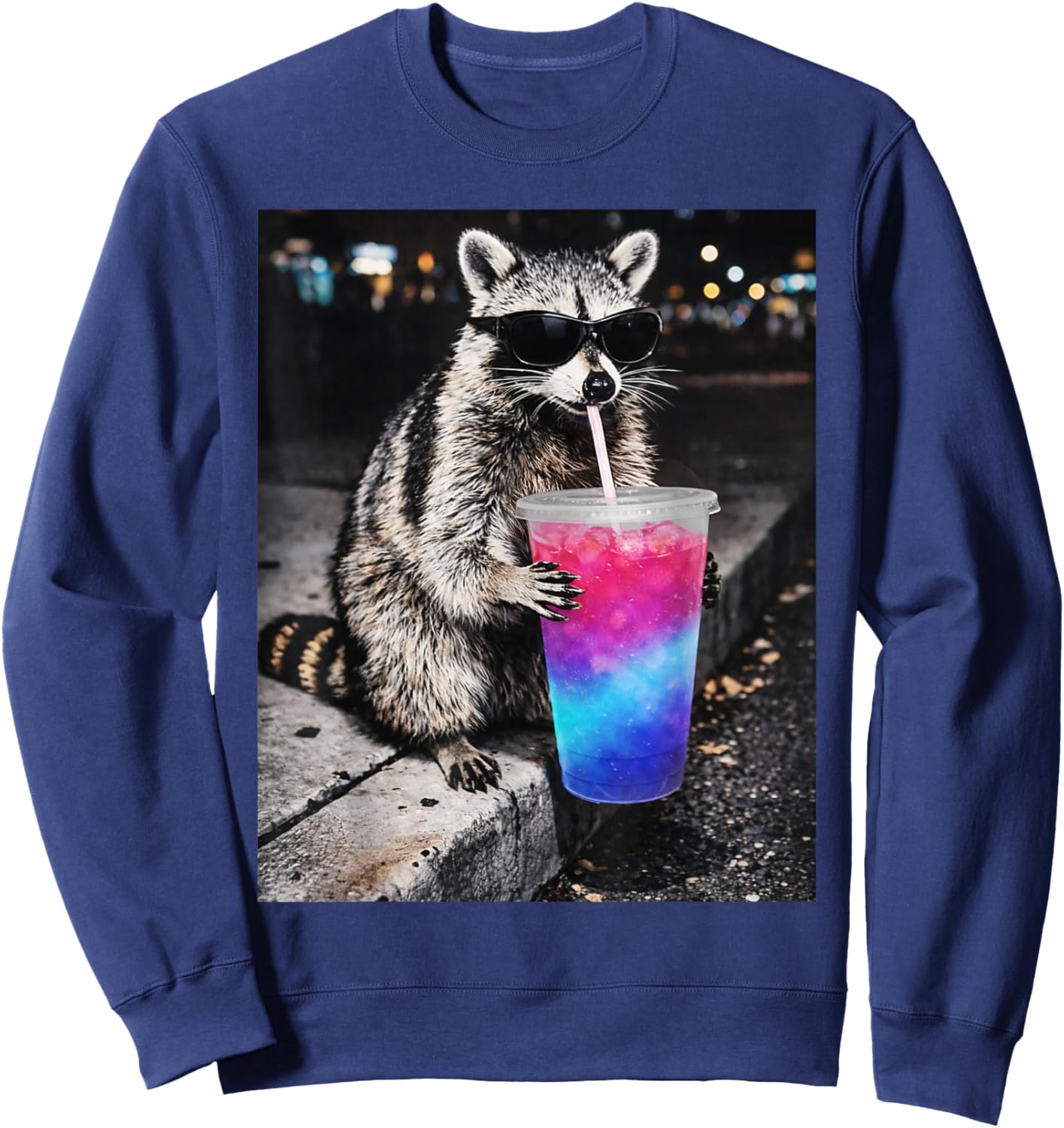 Raccoon Drinking Loaded Tea Cup Funny Animal Meme Sweatshirt - Sweatshirt | Navy