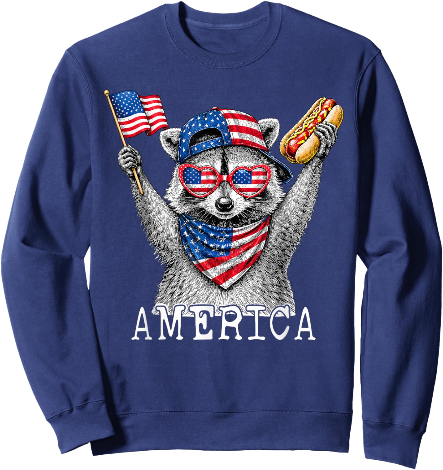 America Meme Raccoon Hot Dog 250 Years 1776 2026 4th of July Sweatshirt - Sweatshirt | Navy