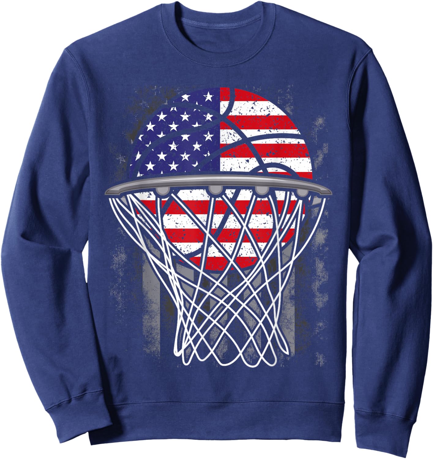 Kids 4th of July Basketball USA Flag Kids Youth Boys Girls Sweatshirt - Sweatshirt | Navy