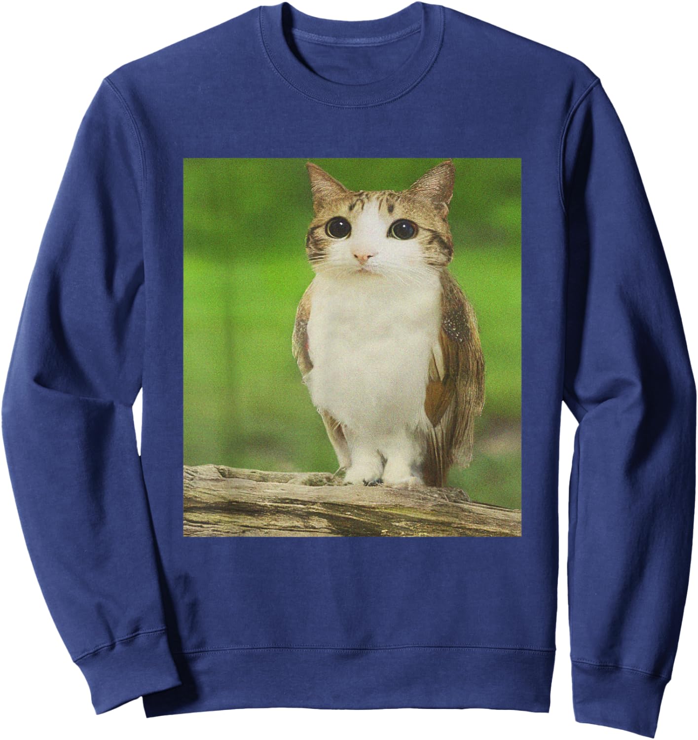 Cat Owl Funny Cursed Internet Trendy Meme Sweatshirt - Sweatshirt | Navy
