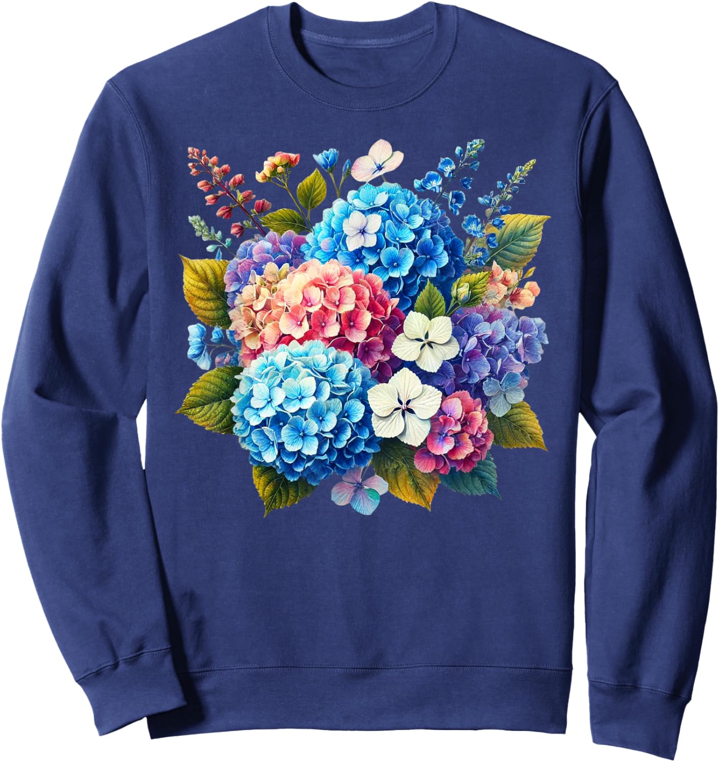 Multicolored Hydrangea Hortensia Flowers Shapes Mania Sweatshirt - Sweatshirt | Navy